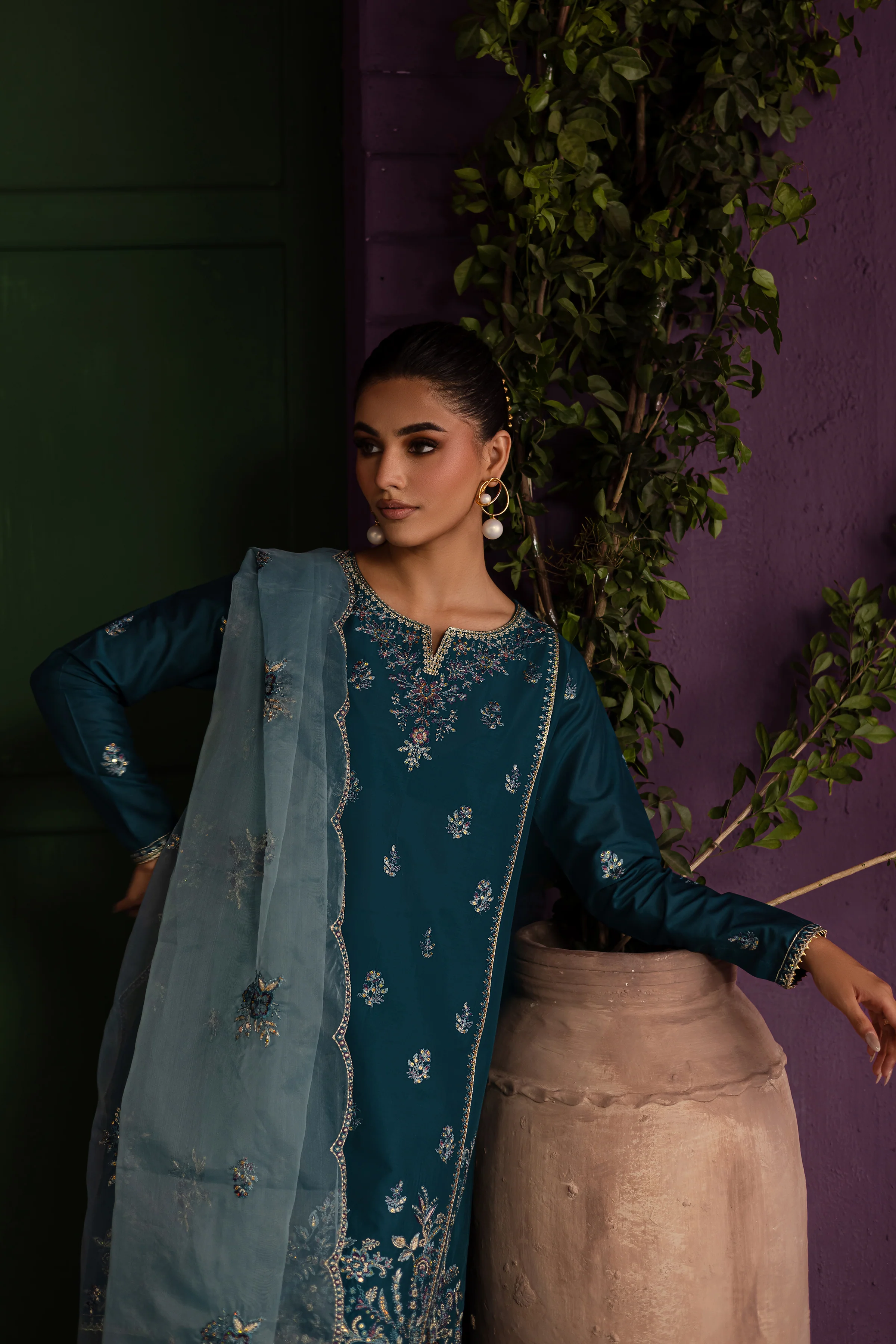 Bronya 3Pc - Embroidered Solid Dress - Image 3