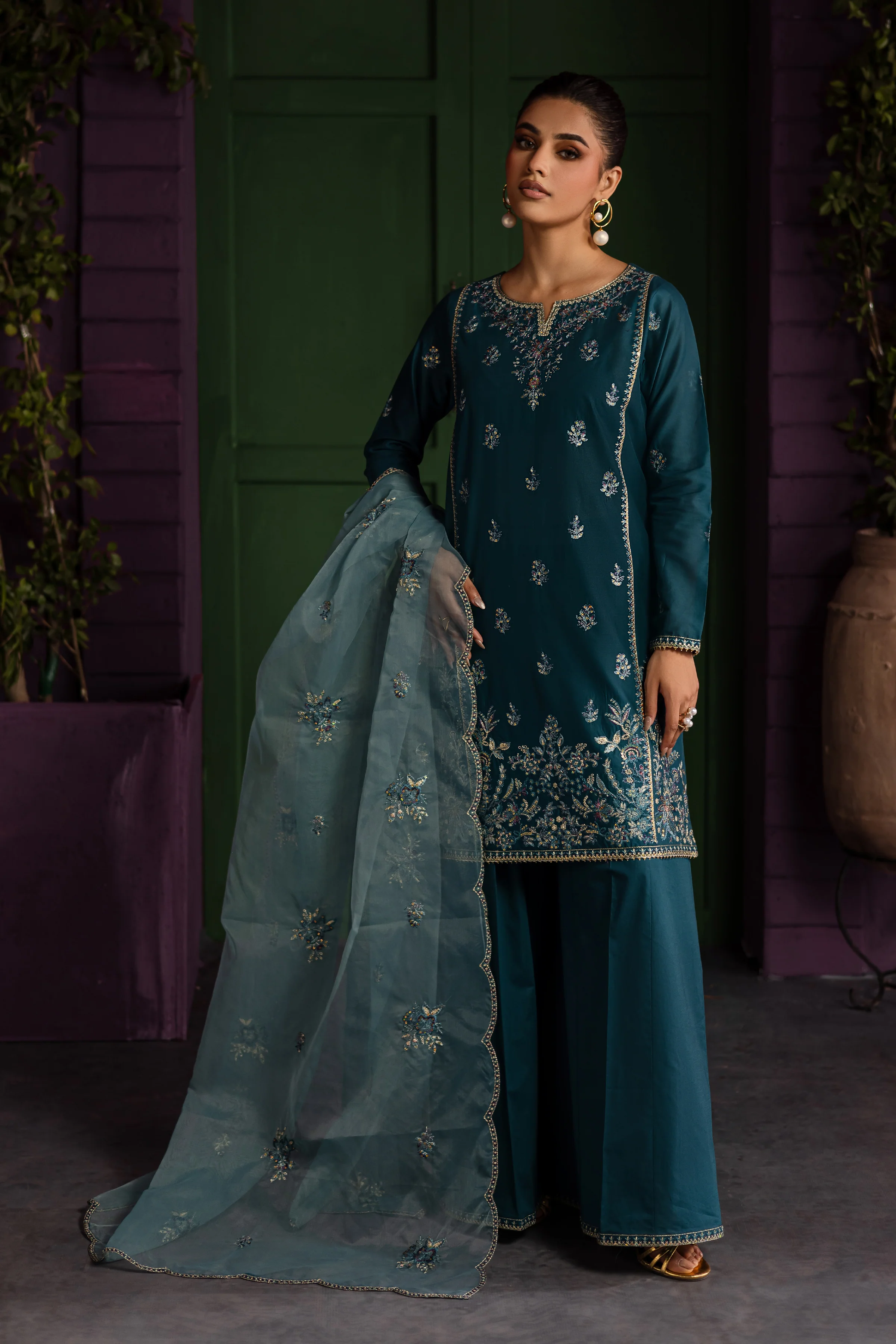 Bronya 3Pc - Embroidered Solid Dress - Image 4