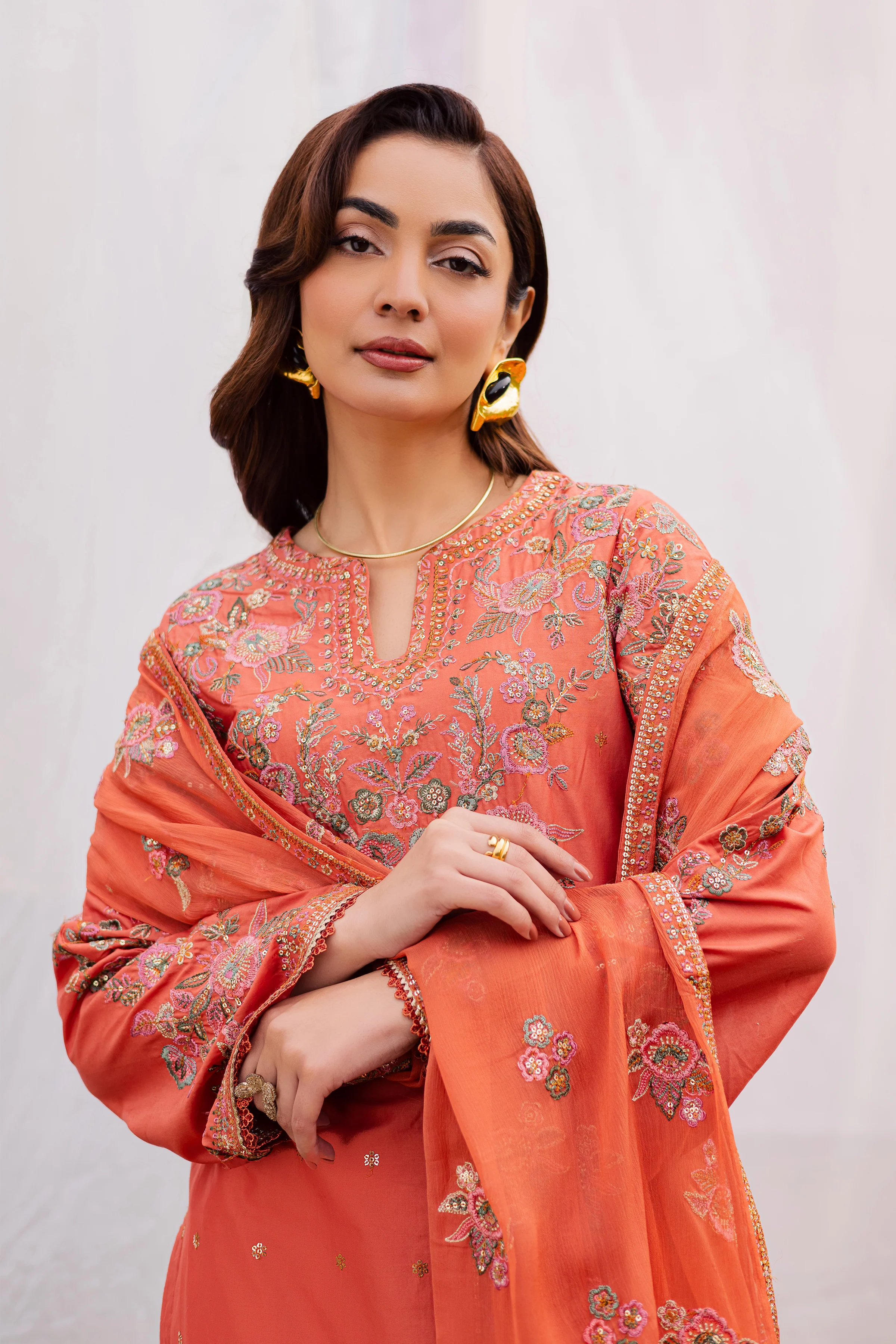 Burnt Orange 3Pc - Festive Embroidered Lawn - Image 5