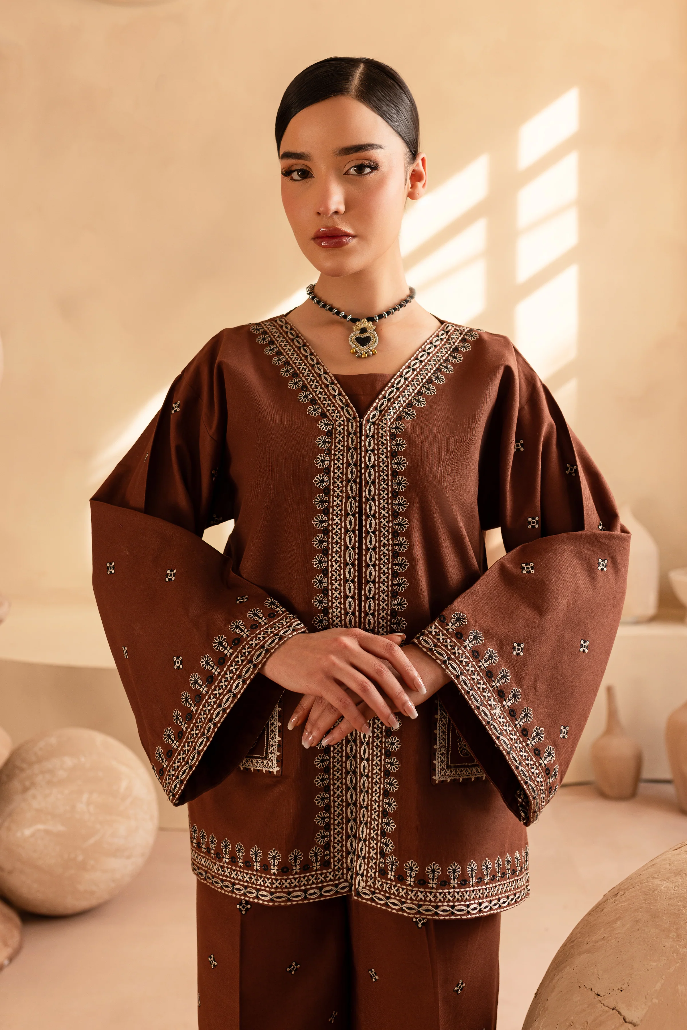 Cognac 3Pc - Embroidered Khaddar Dress - Image 2