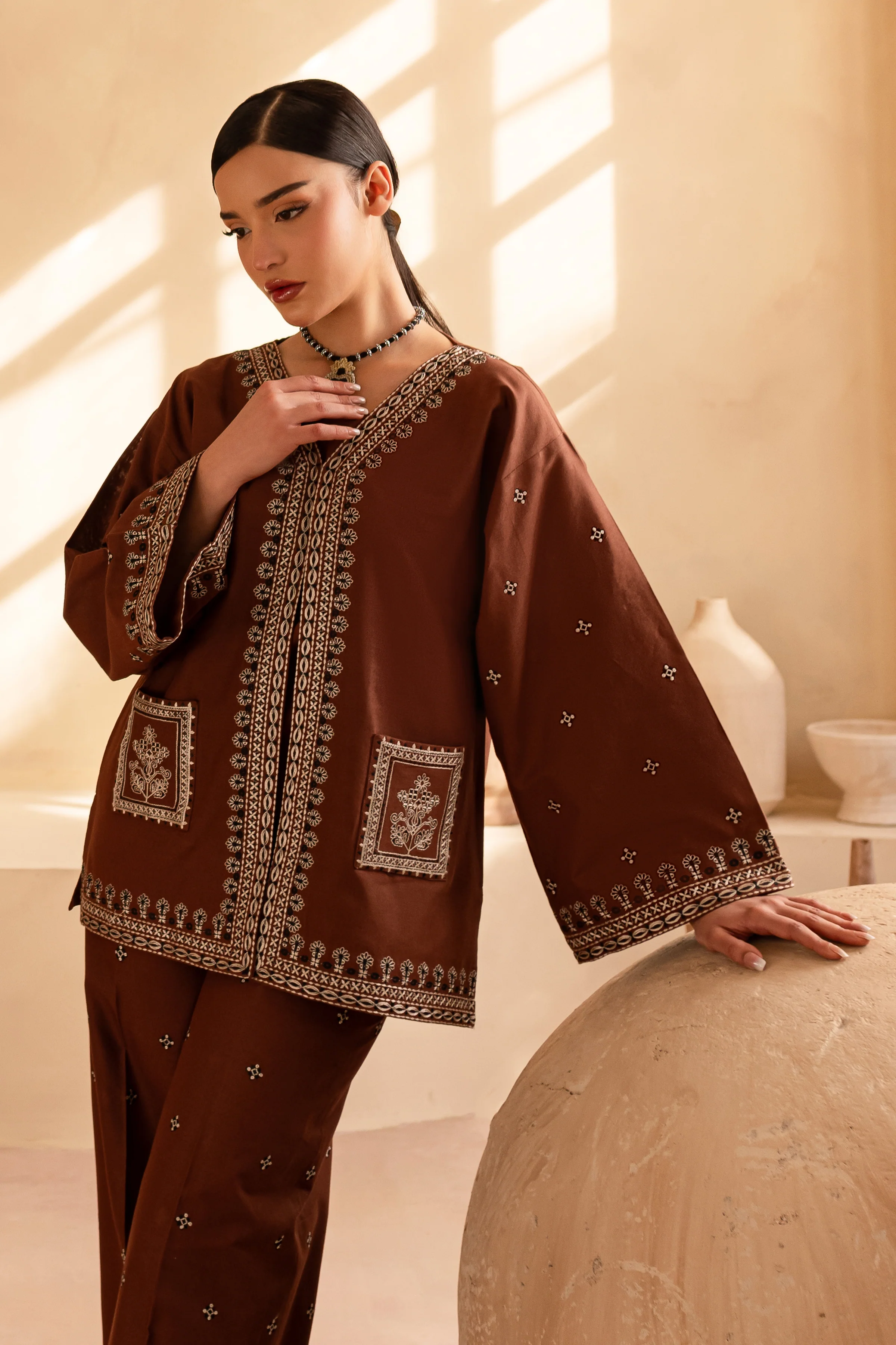 Cognac 3Pc - Embroidered Khaddar Dress - Image 3