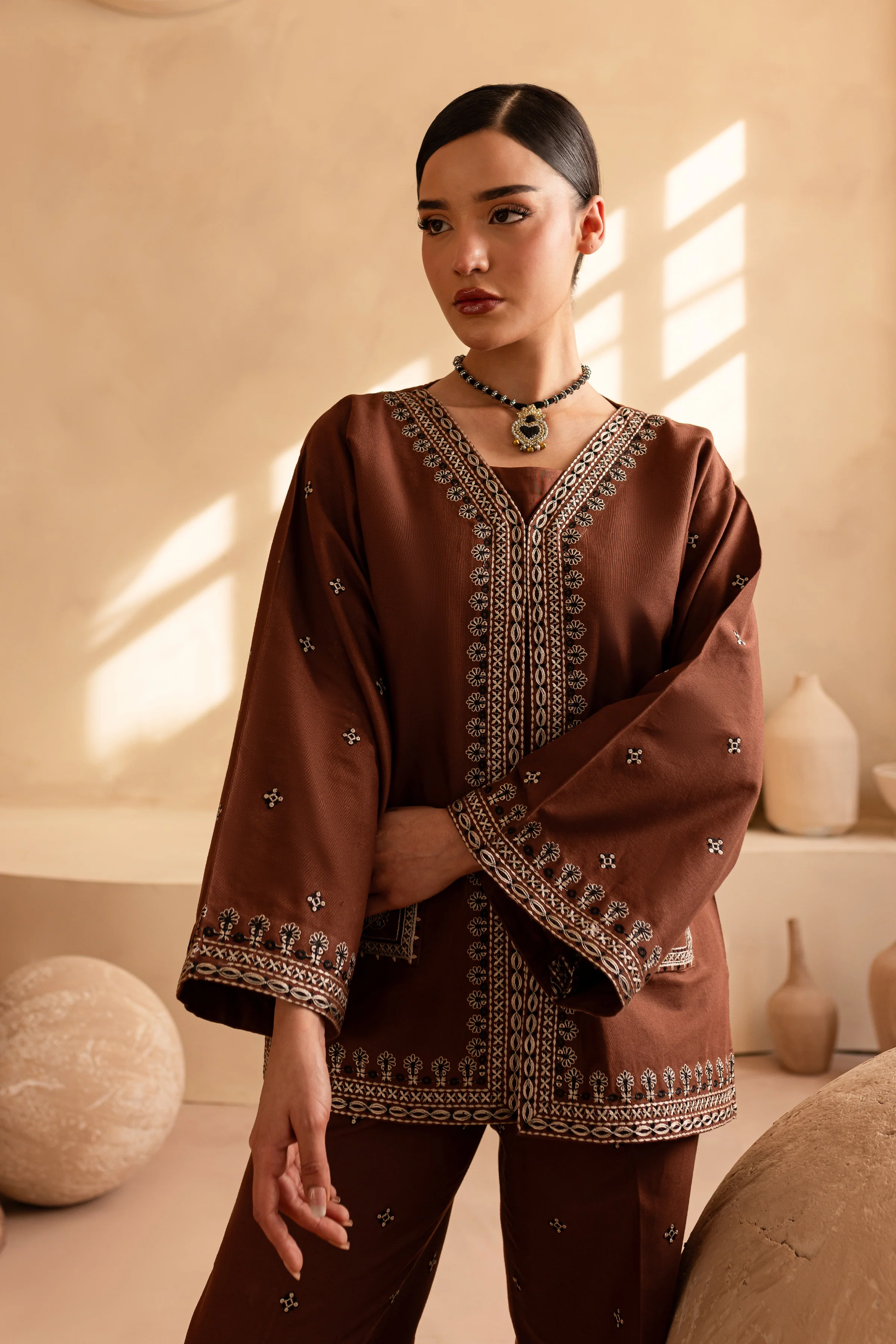 Cognac 3Pc - Embroidered Khaddar Dress - Image 4