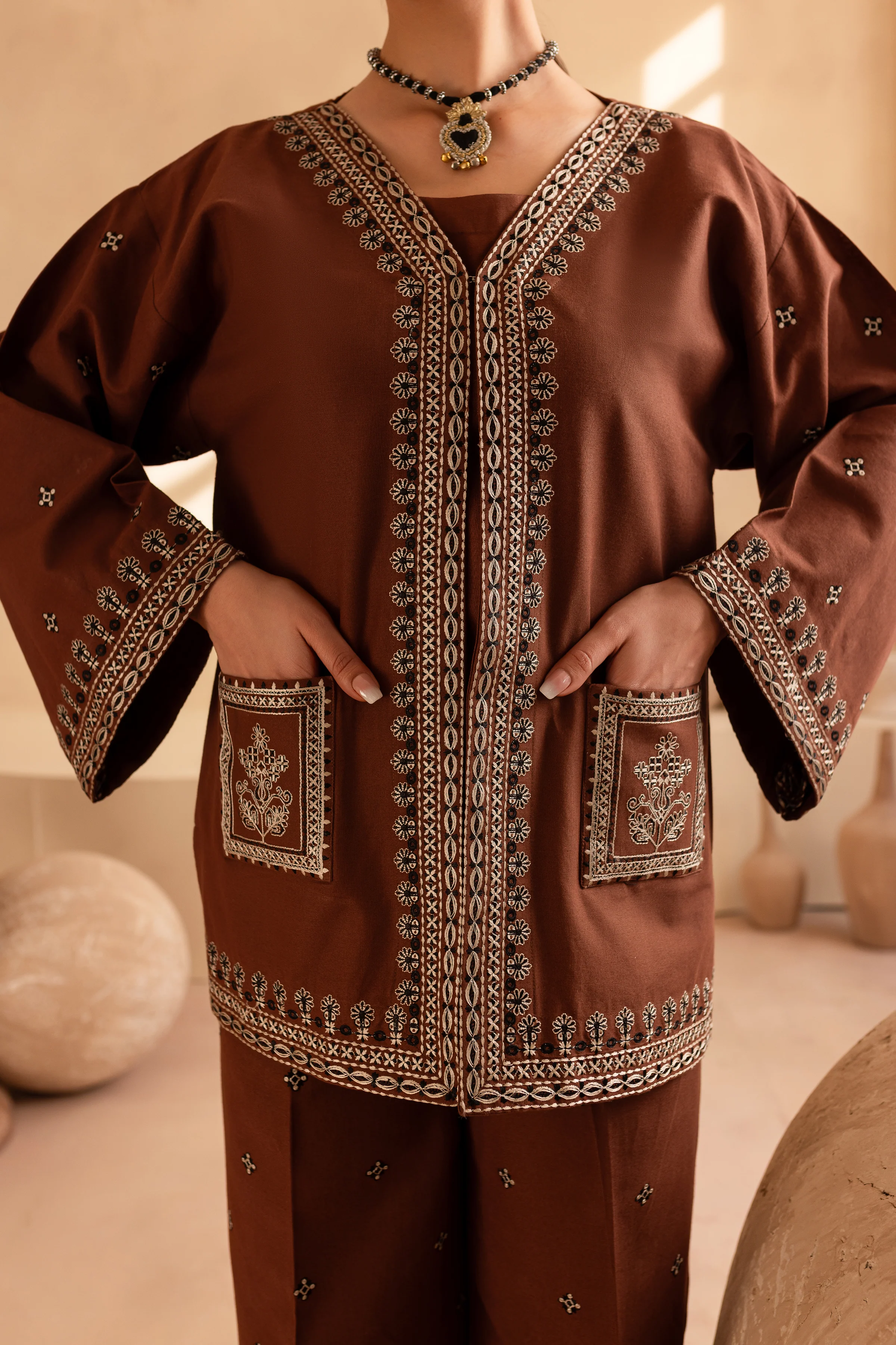 Cognac 3Pc - Embroidered Khaddar Dress - Image 6