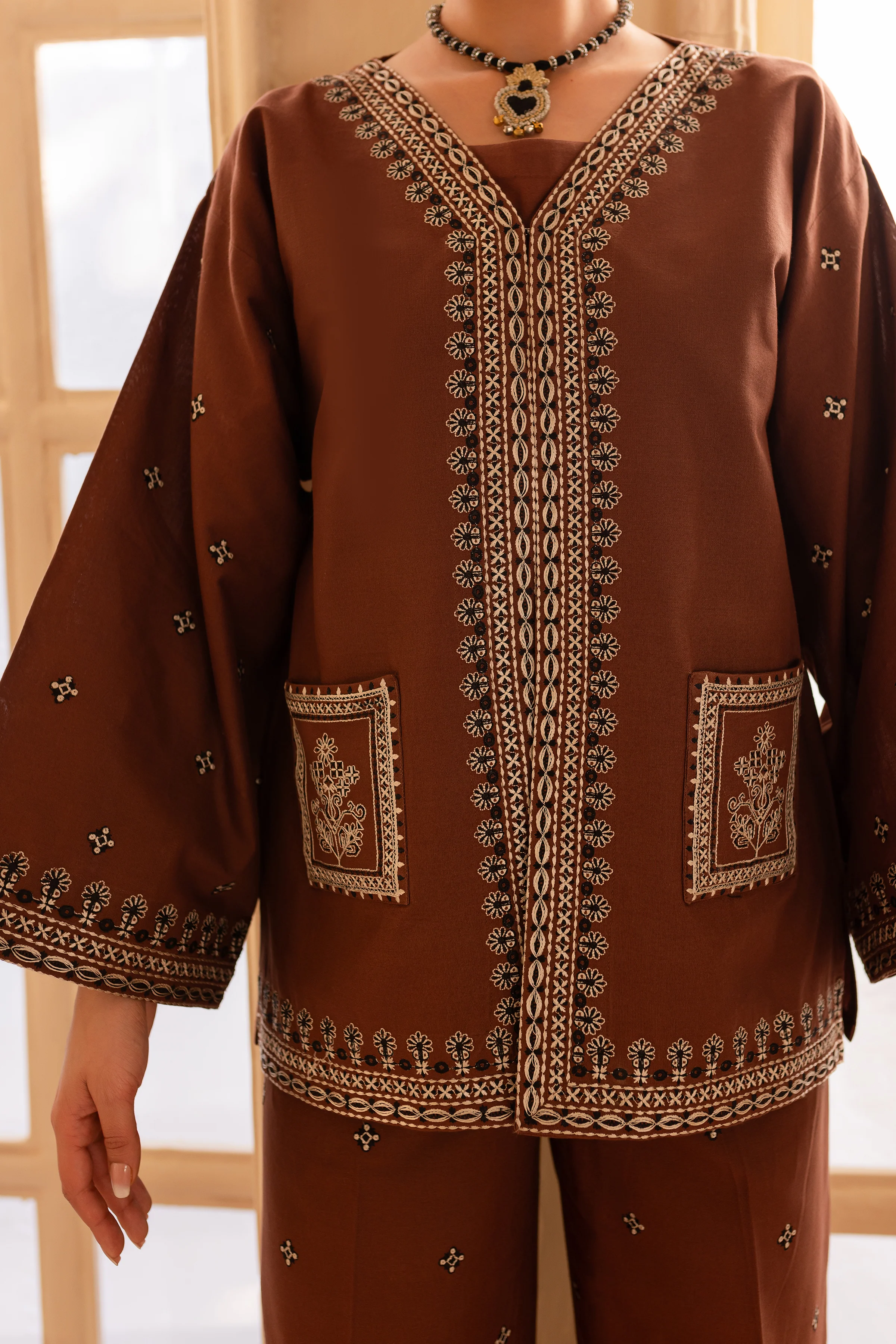 Cognac 3Pc - Embroidered Khaddar Dress - Image 7