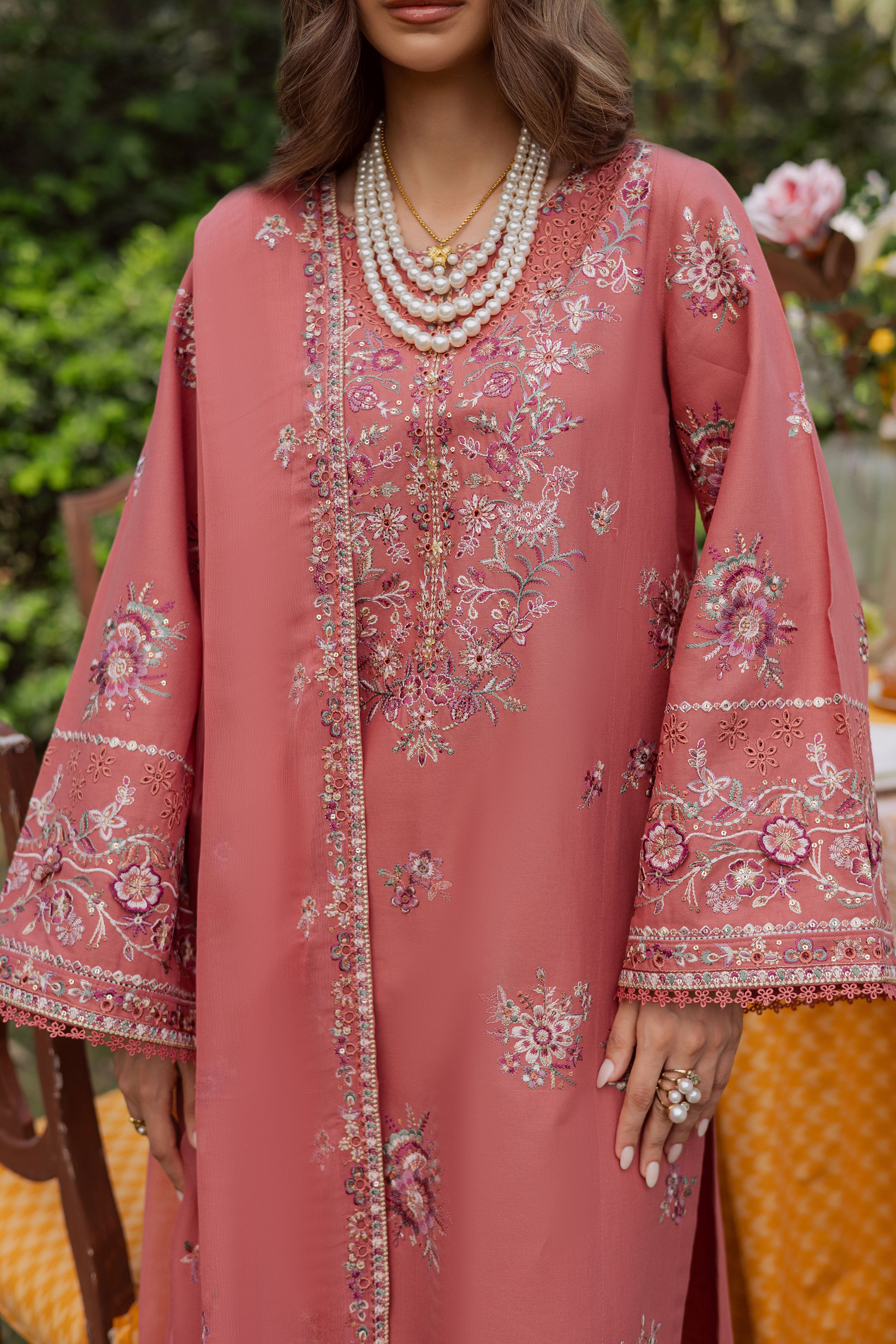 Coral Feather 3Pc - Embroidered Khaddar Dress - Image 11