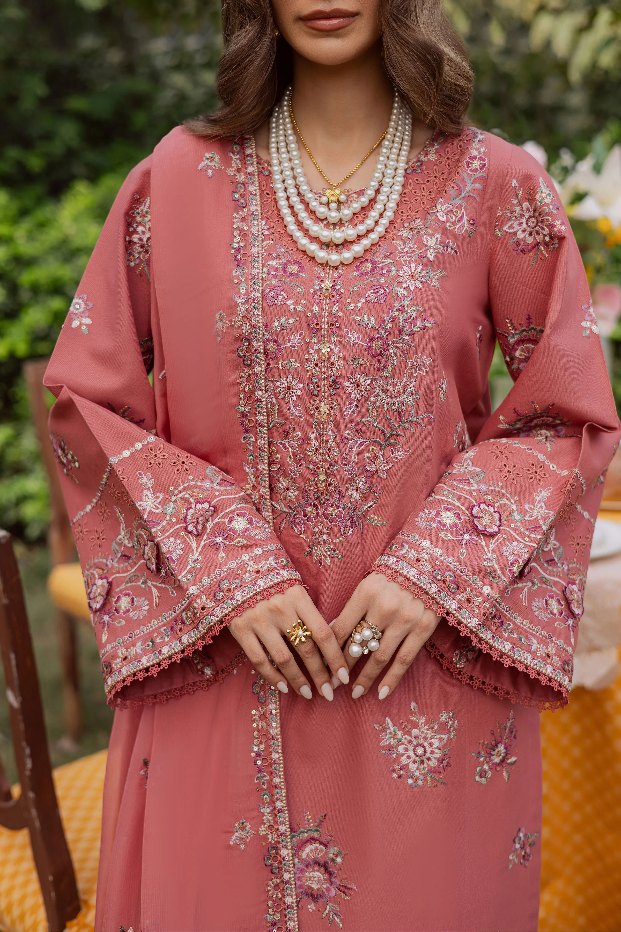 Coral Feather 3Pc - Embroidered Khaddar Dress - Image 12