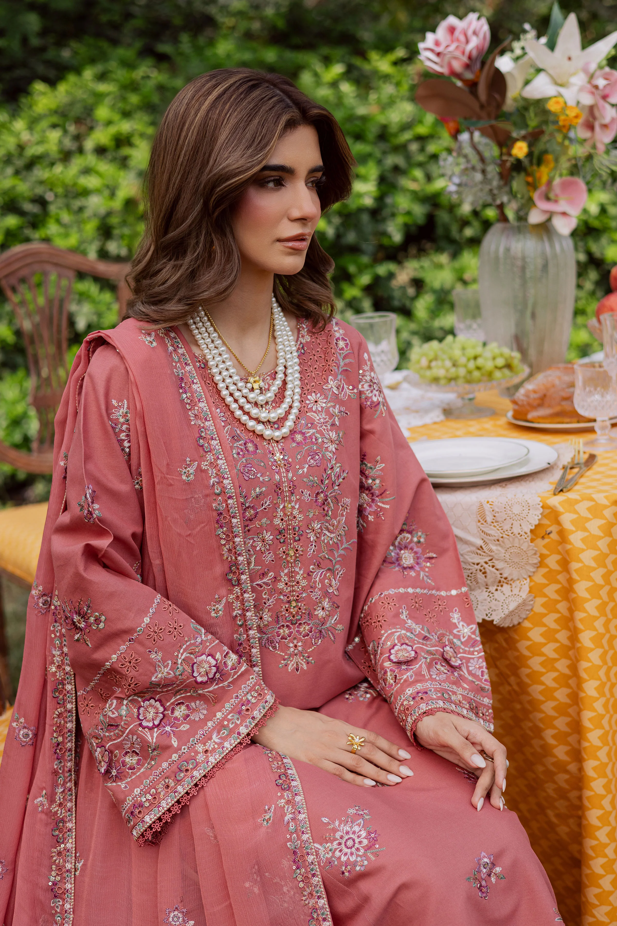 Coral Feather 3Pc - Embroidered Khaddar Dress - Image 3