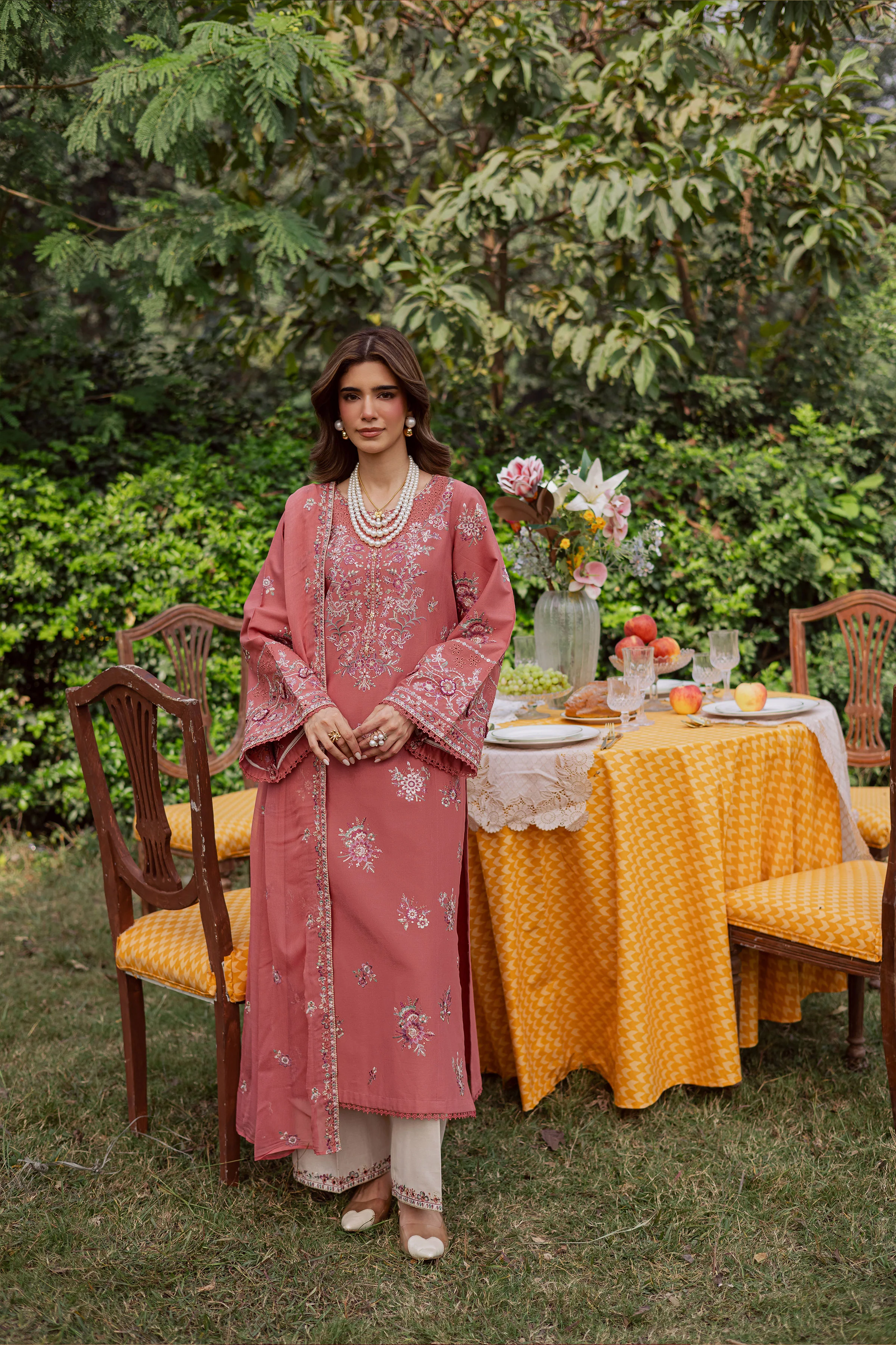 Coral Feather 3Pc - Embroidered Khaddar Dress - Image 5