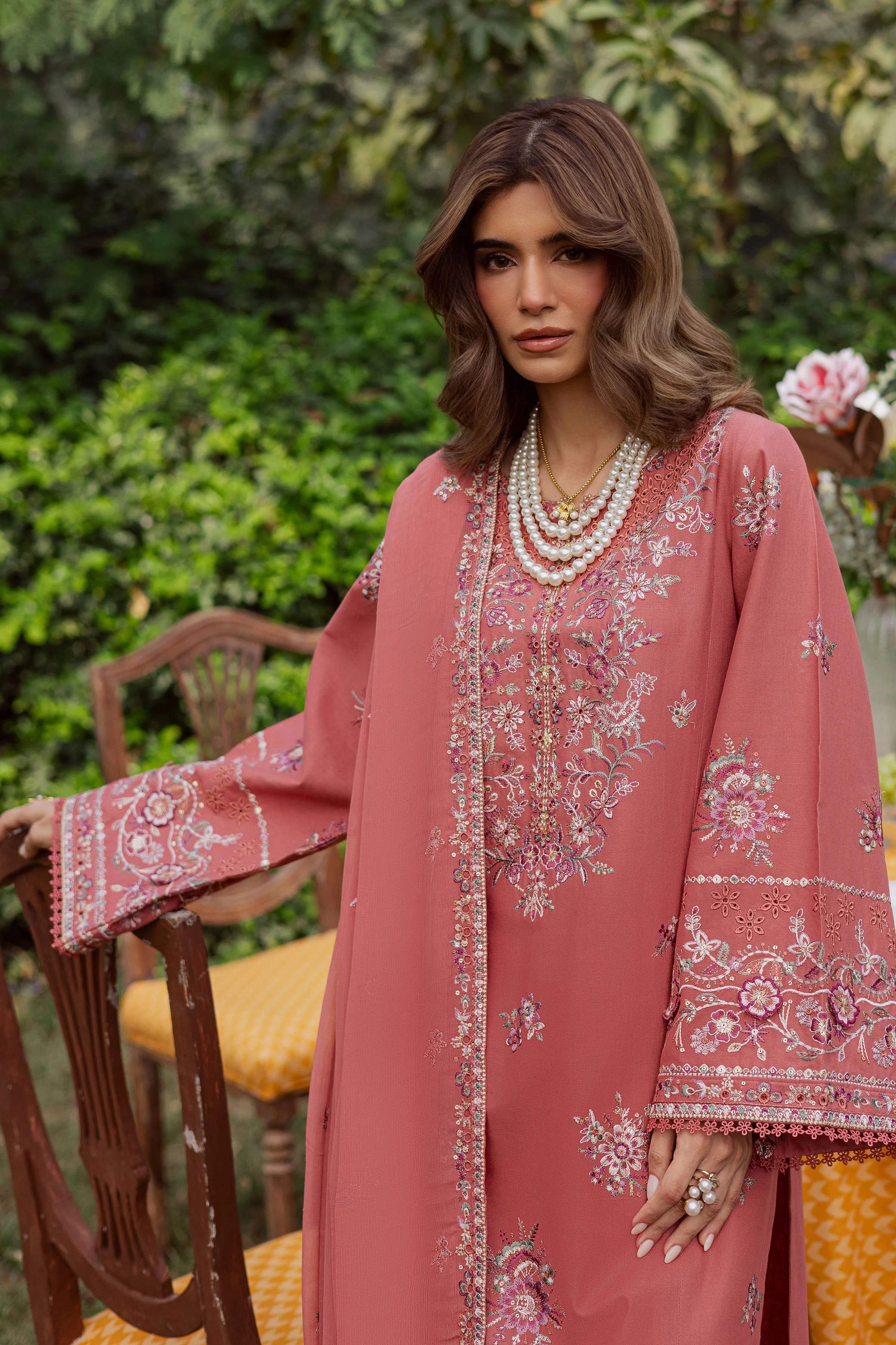 Coral Feather 3Pc - Embroidered Khaddar Dress - Image 6