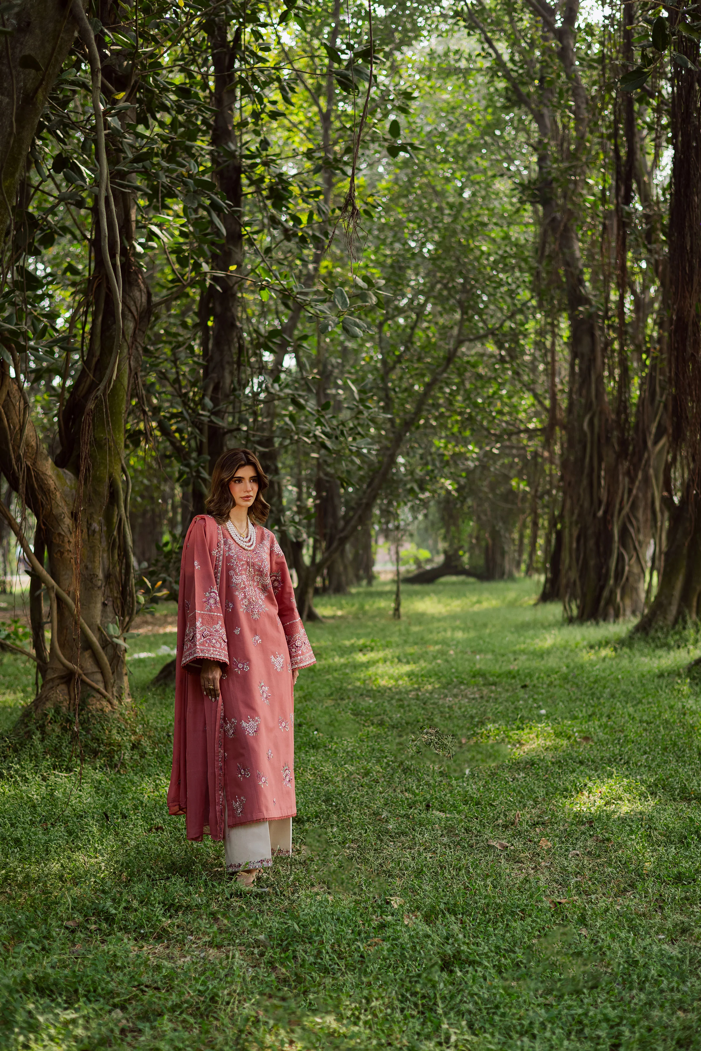Coral Feather 3Pc - Embroidered Khaddar Dress - Image 8