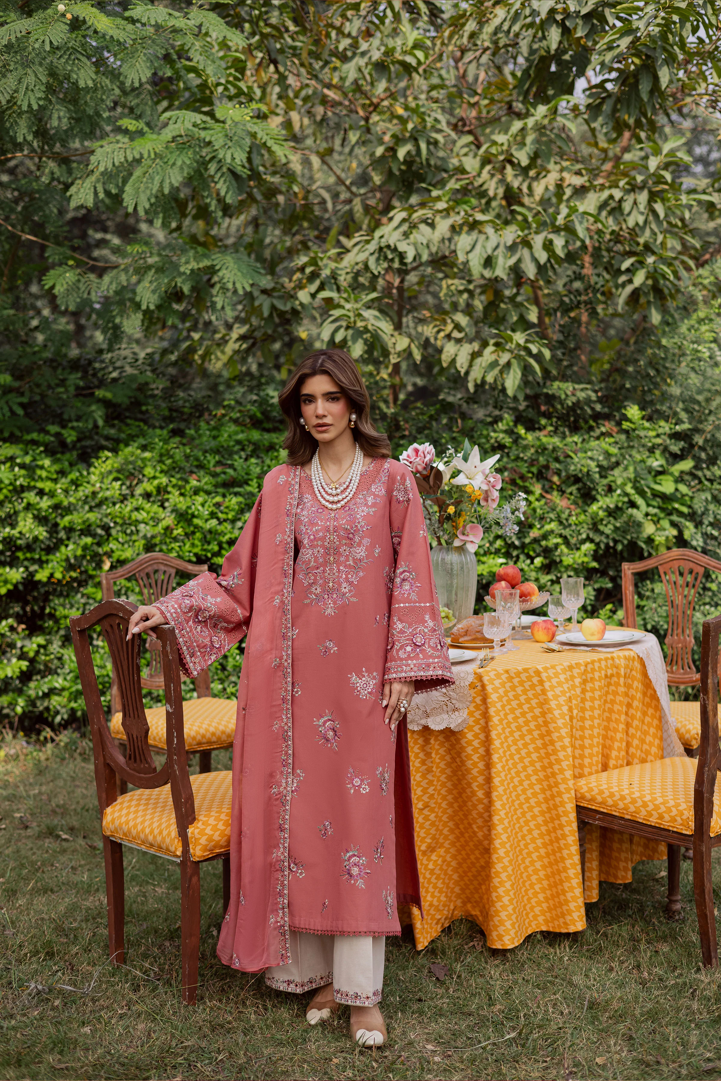 Coral Feather 3Pc - Embroidered Khaddar Dress - Image 9