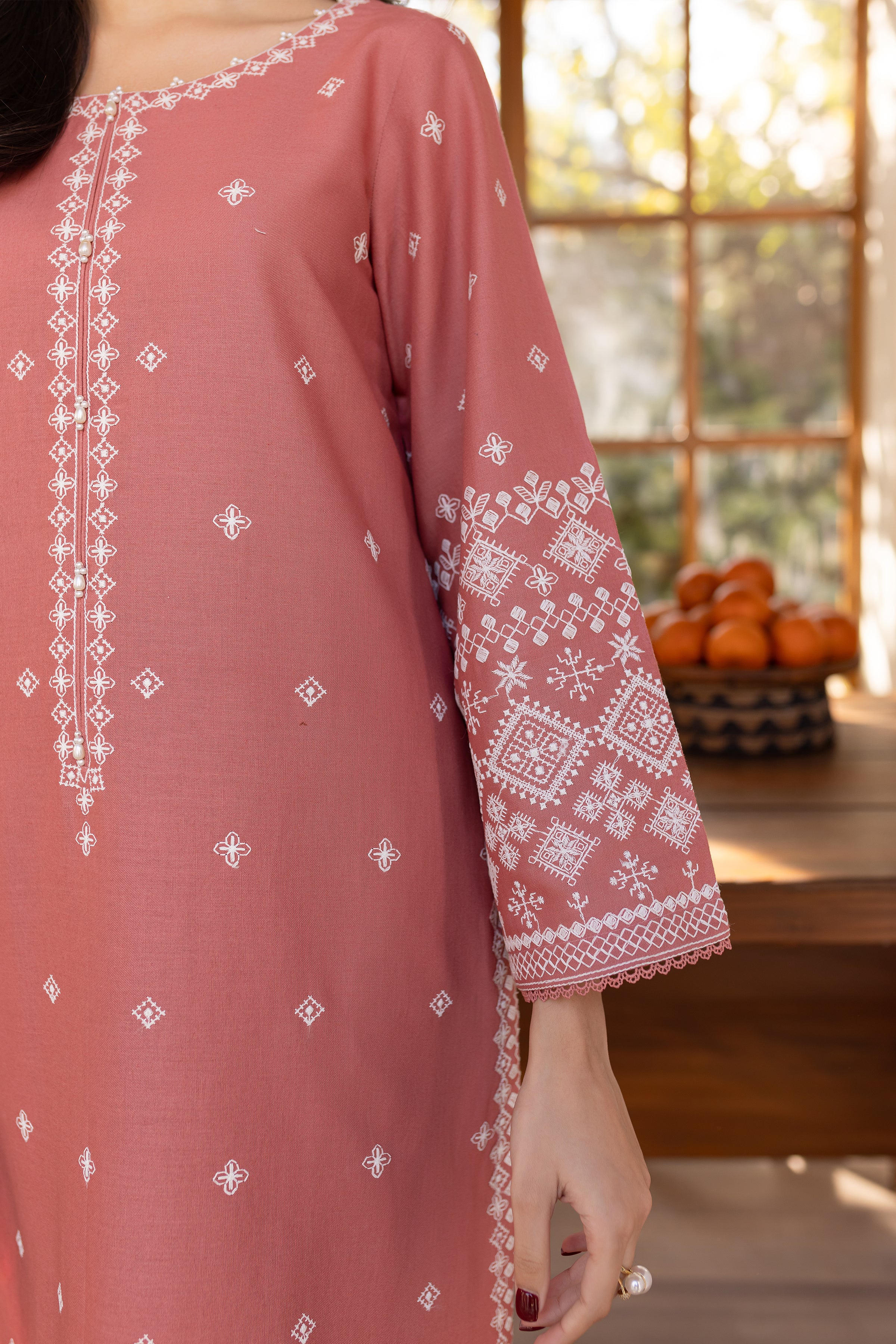 Coral Jasper 2Pc - Embroidered Khaddar Dress - Image 10