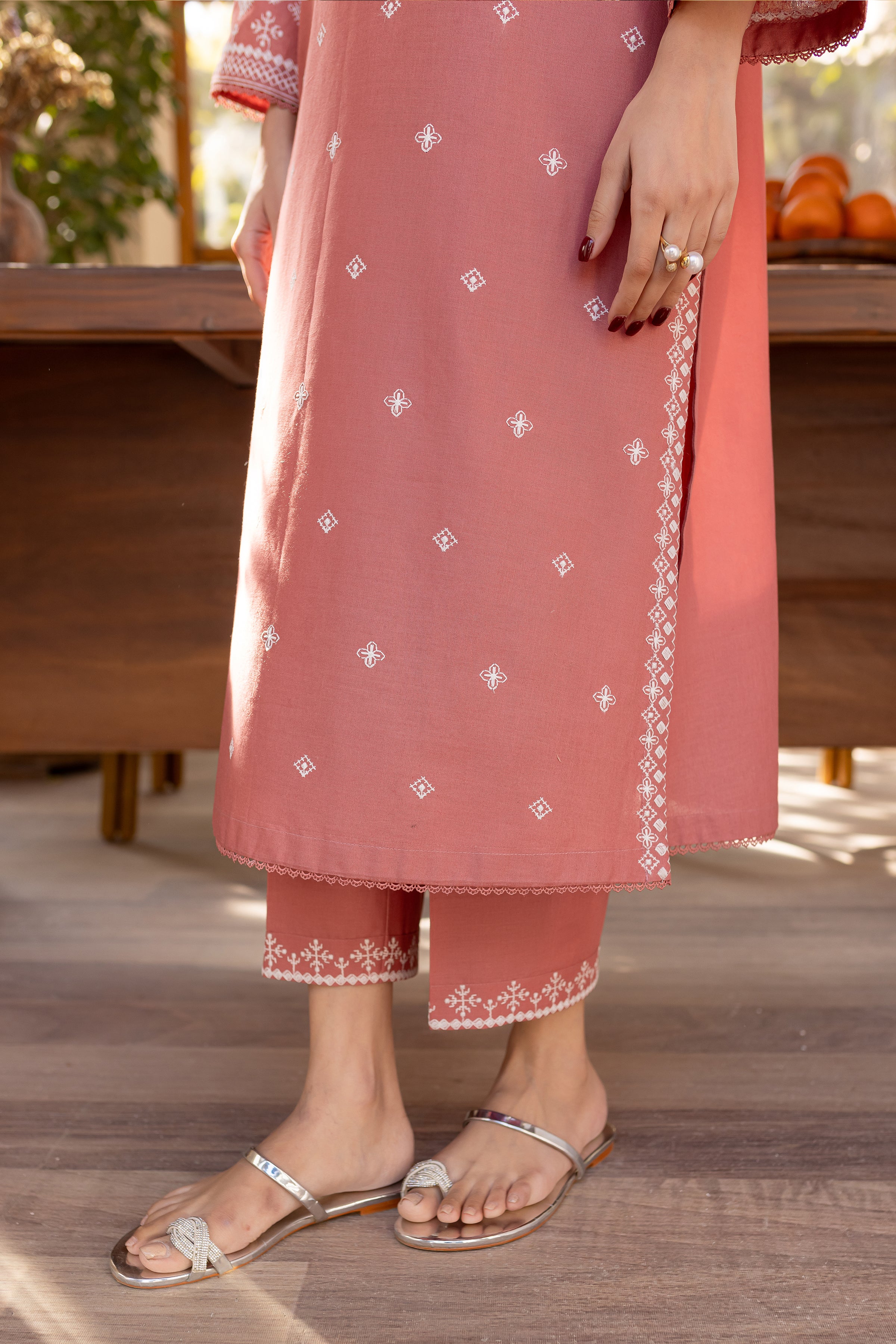 Coral Jasper 2Pc - Embroidered Khaddar Dress - Image 11