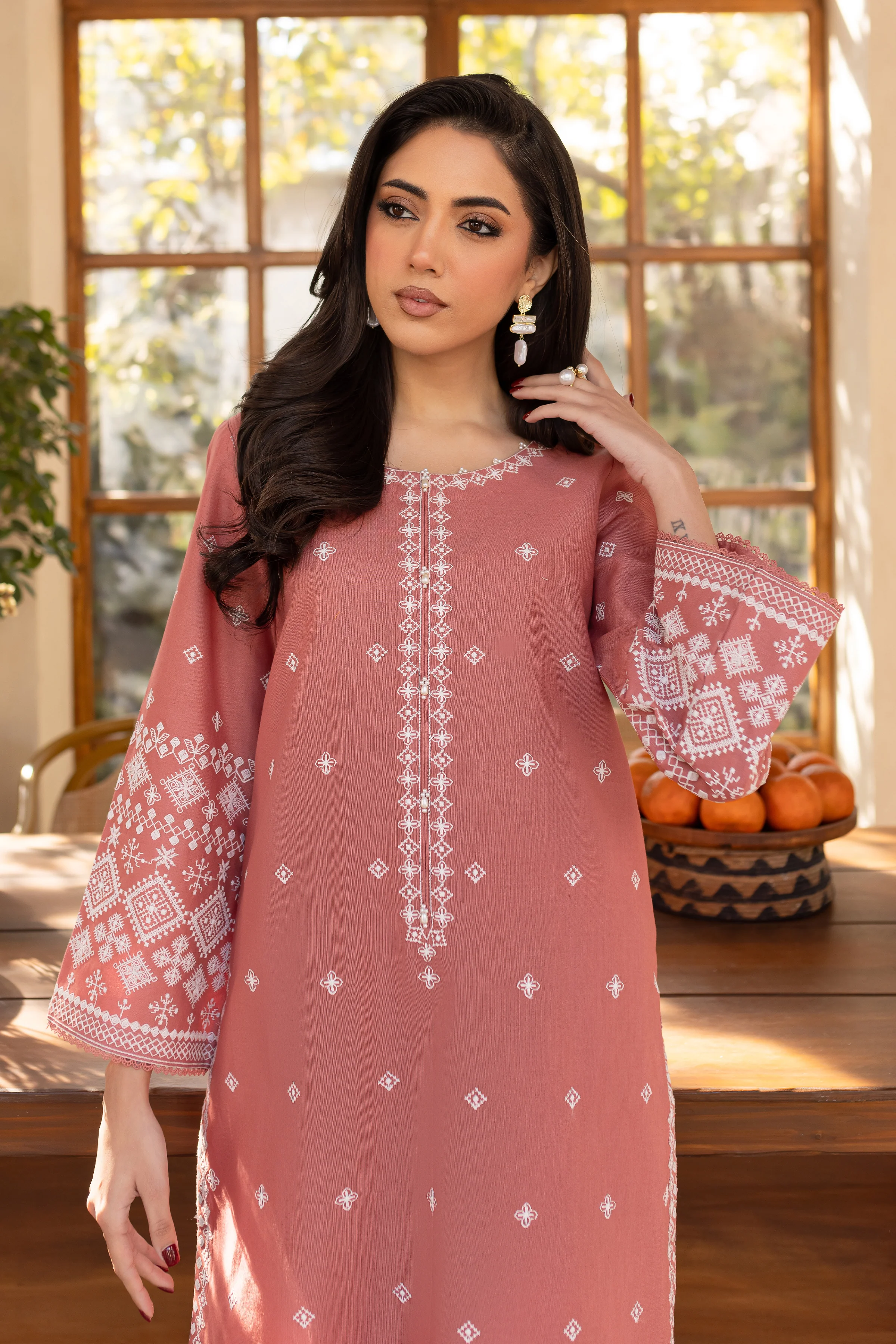 Coral Jasper 2Pc - Embroidered Khaddar Dress - Image 2