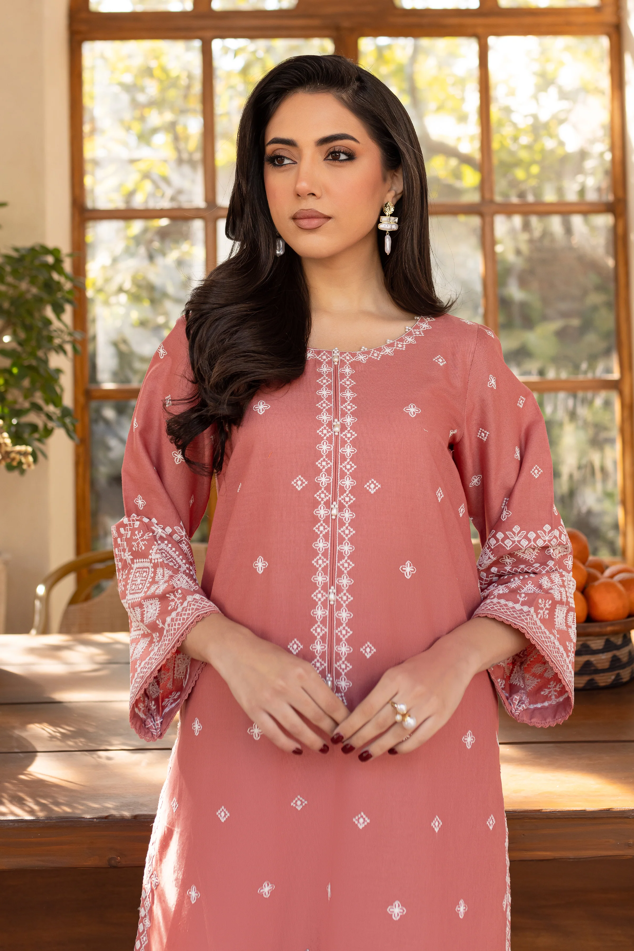 Coral Jasper 2Pc - Embroidered Khaddar Dress - Image 3