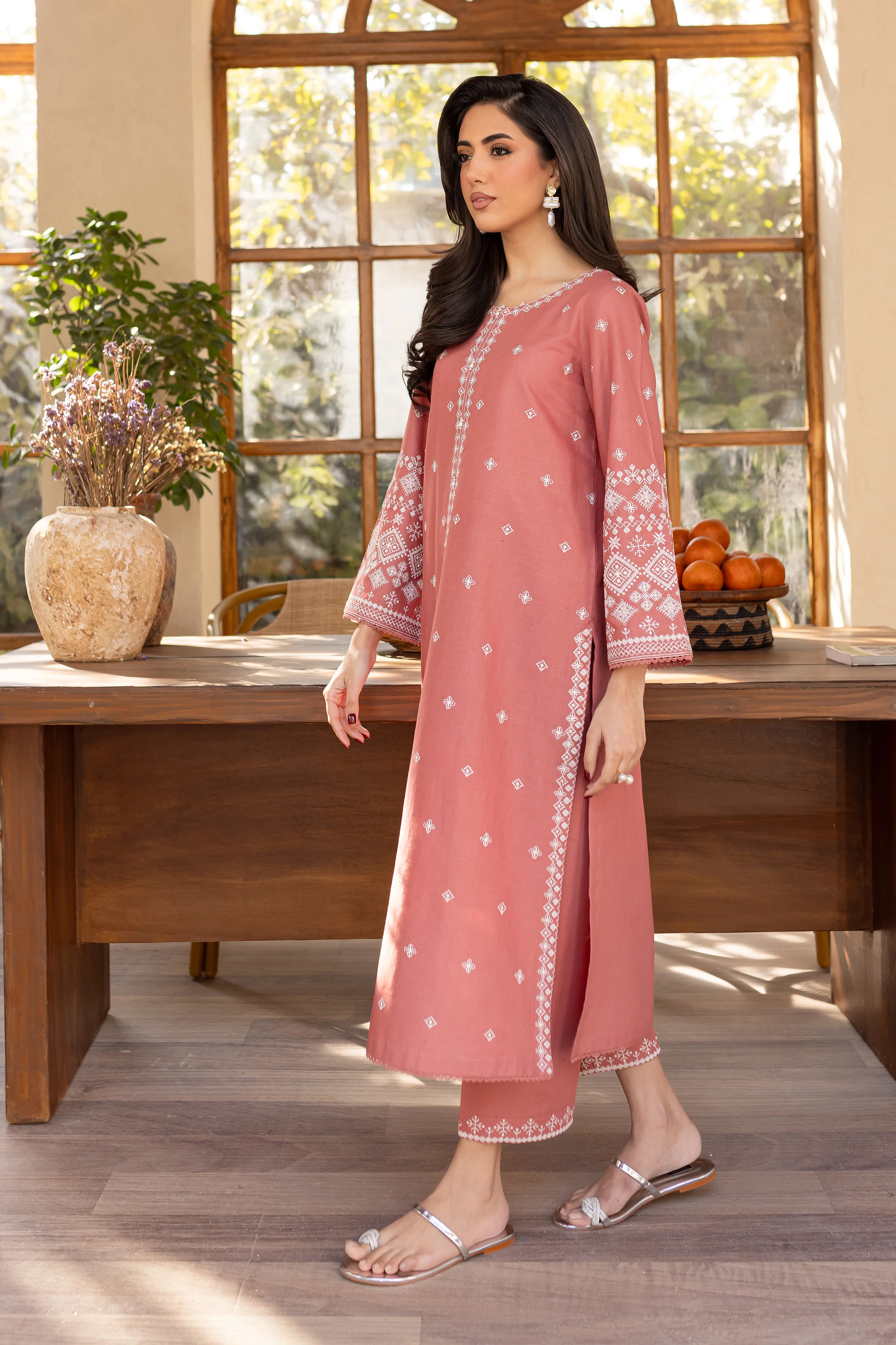 Coral Jasper 2Pc - Embroidered Khaddar Dress - Image 4