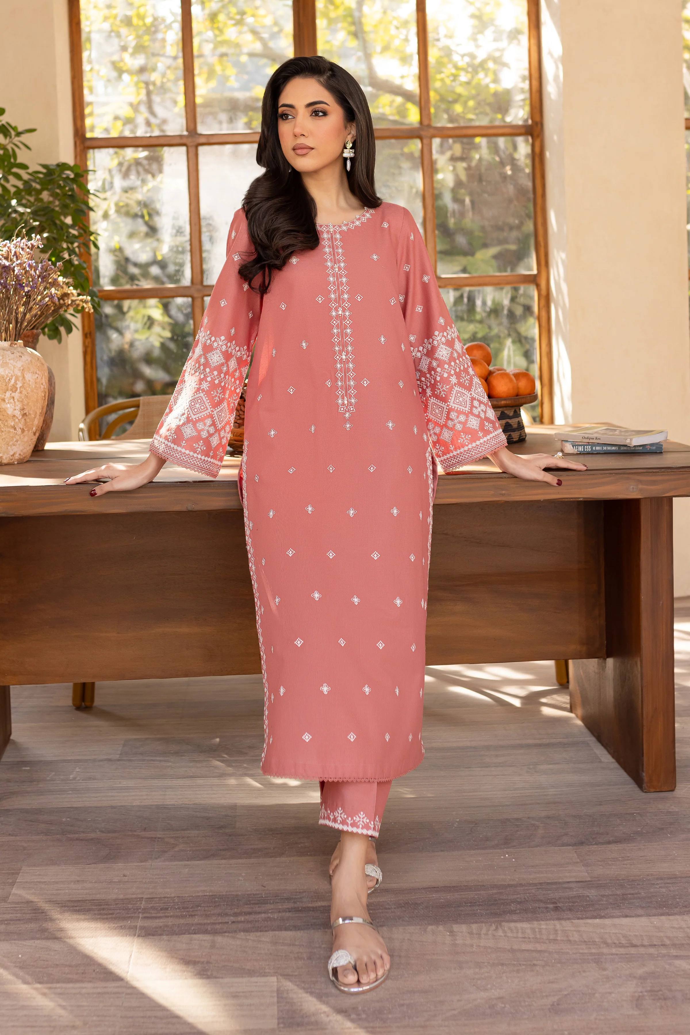 Coral Jasper 2Pc - Embroidered Khaddar Dress - Image 6