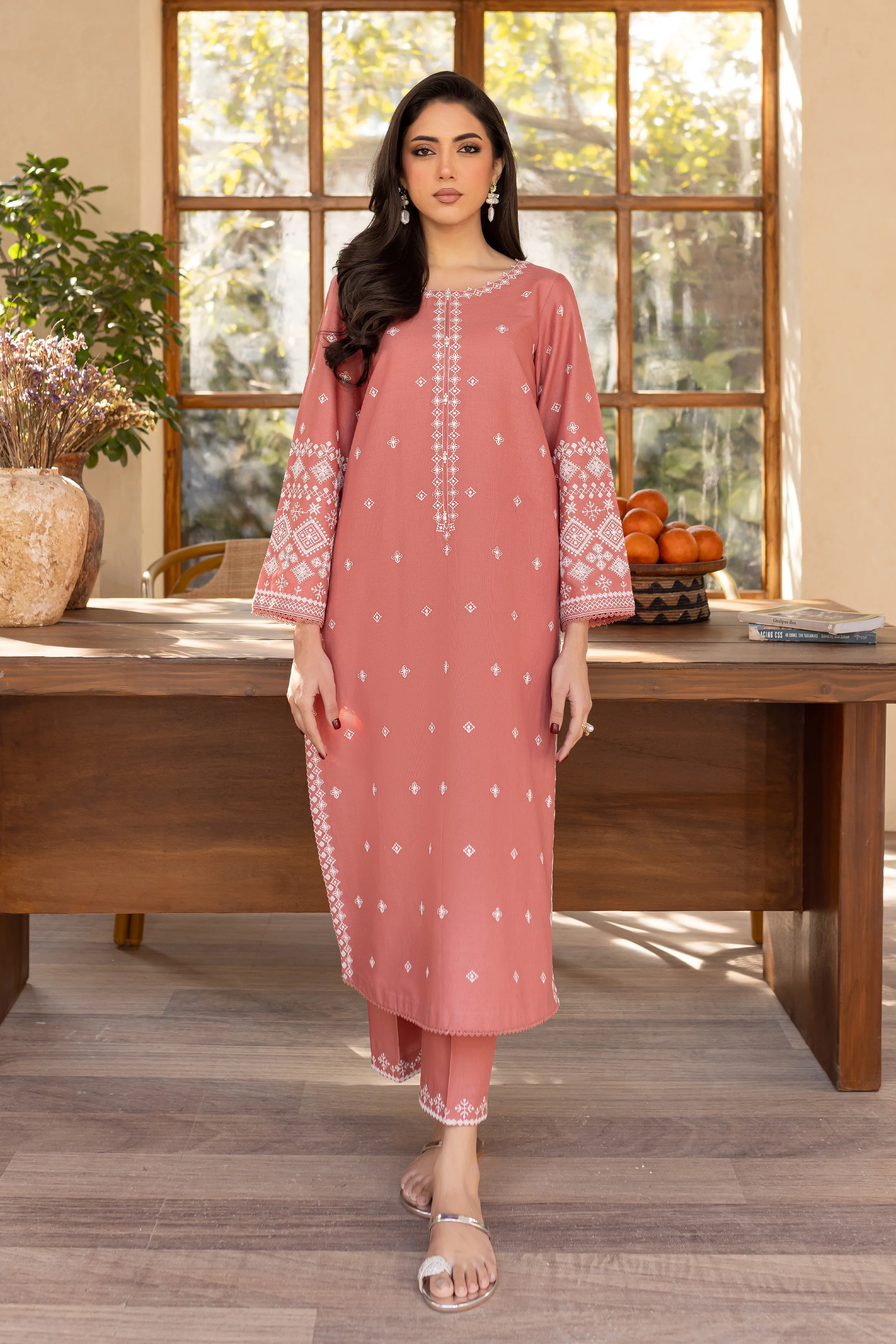 Coral Jasper 2Pc - Embroidered Khaddar Dress - Image 7