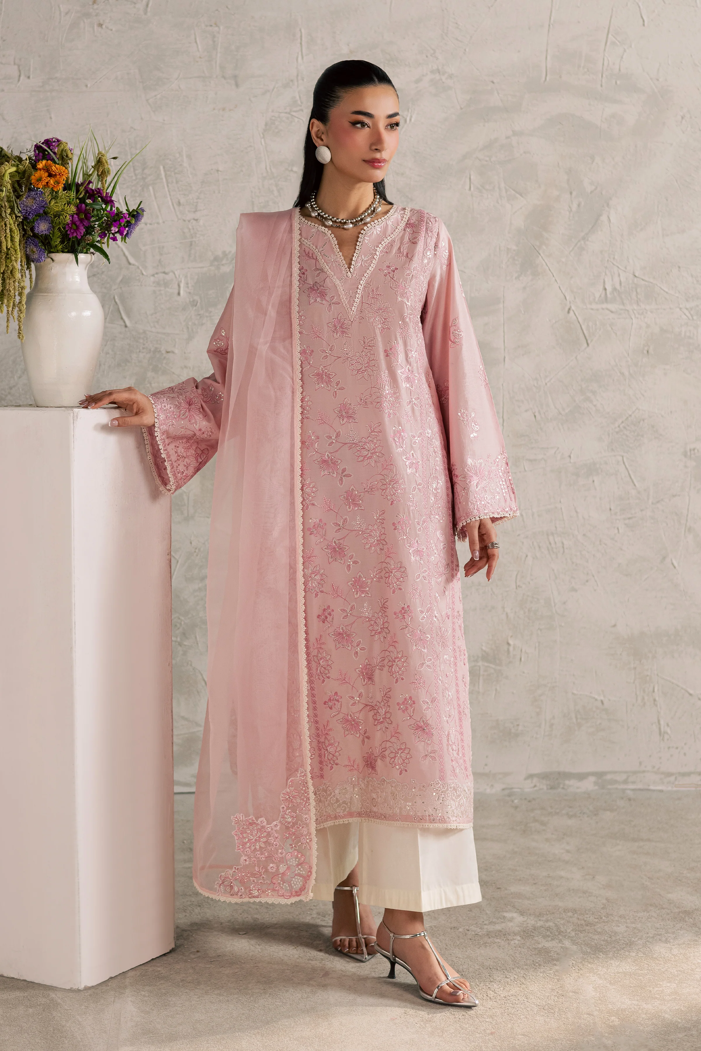 Coral Mist 3Pc - Festive Embroidered Lawn