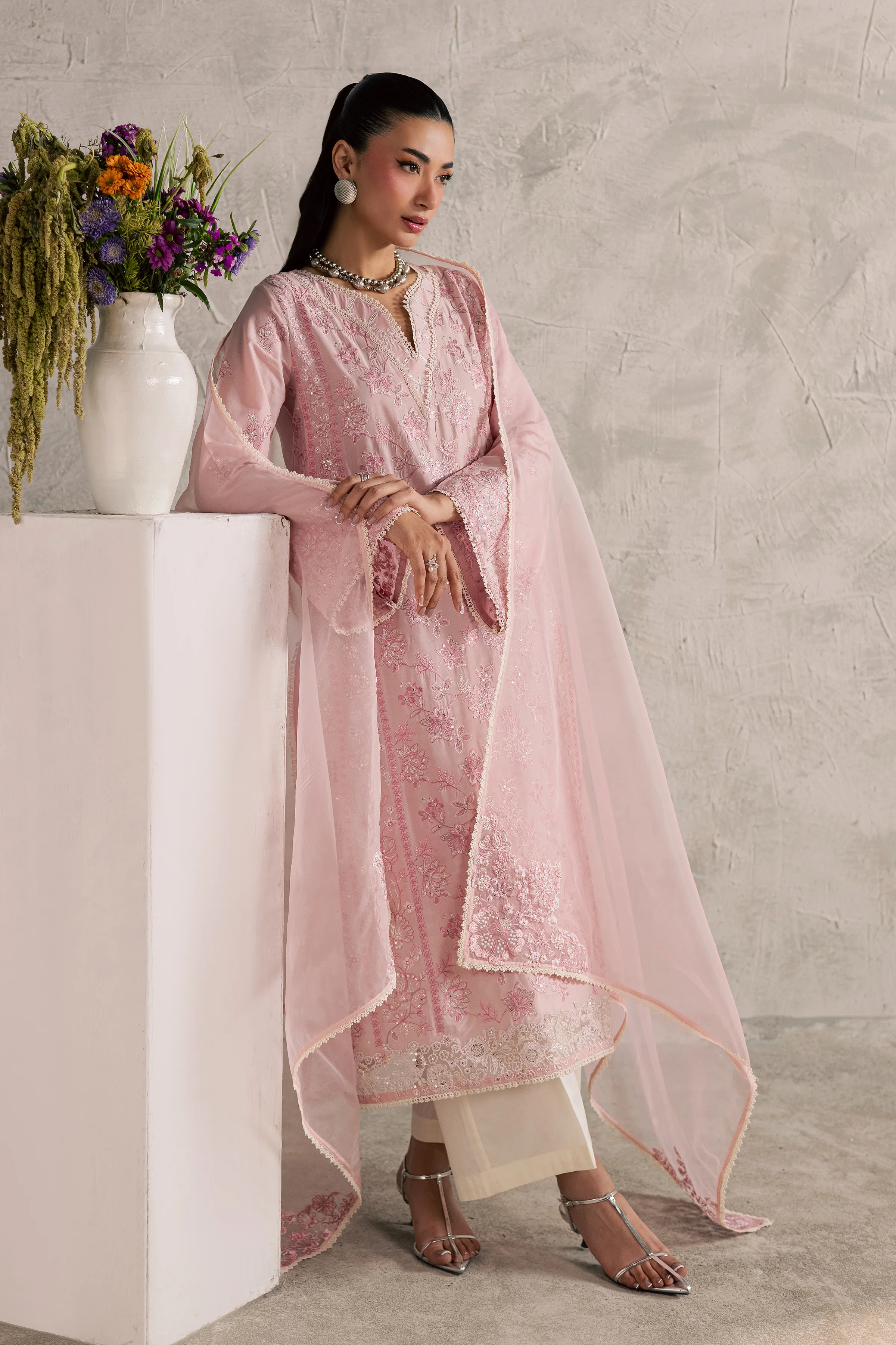 Coral Mist 3Pc - Festive Embroidered Lawn - Image 3