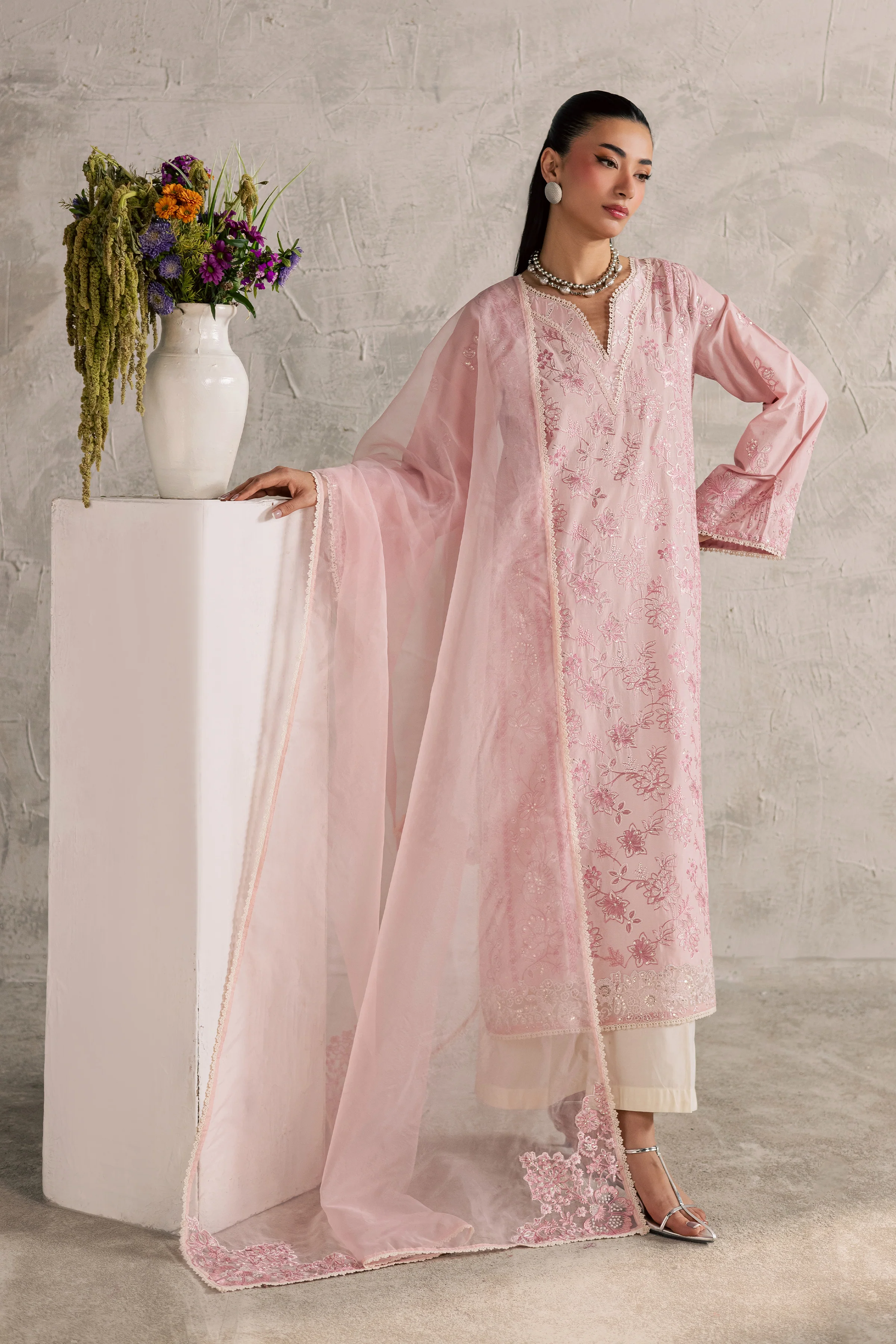 Coral Mist 3Pc - Festive Embroidered Lawn - Image 7
