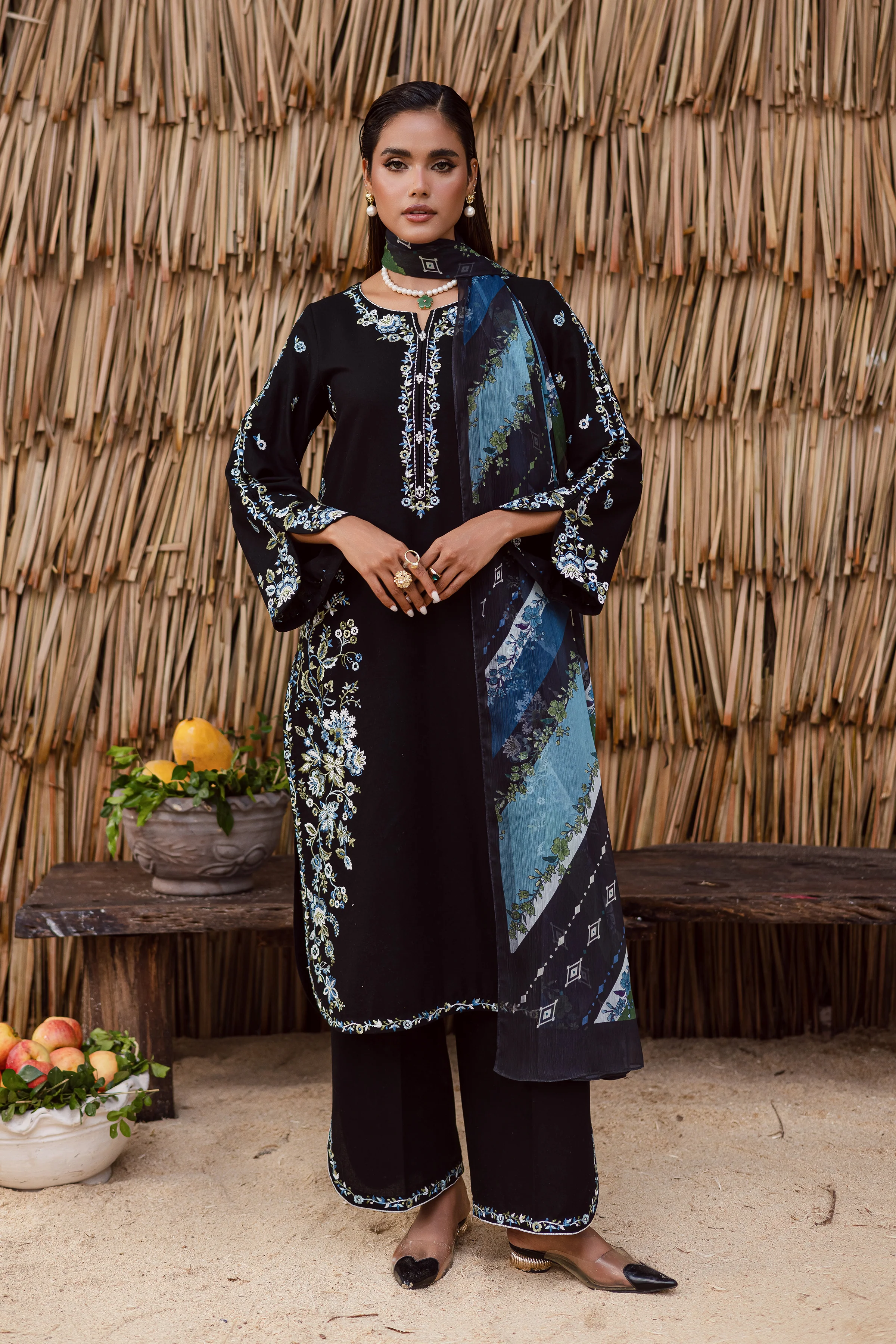 Crimora 3Pc - Embroidered Khaddar Dress - Image 5