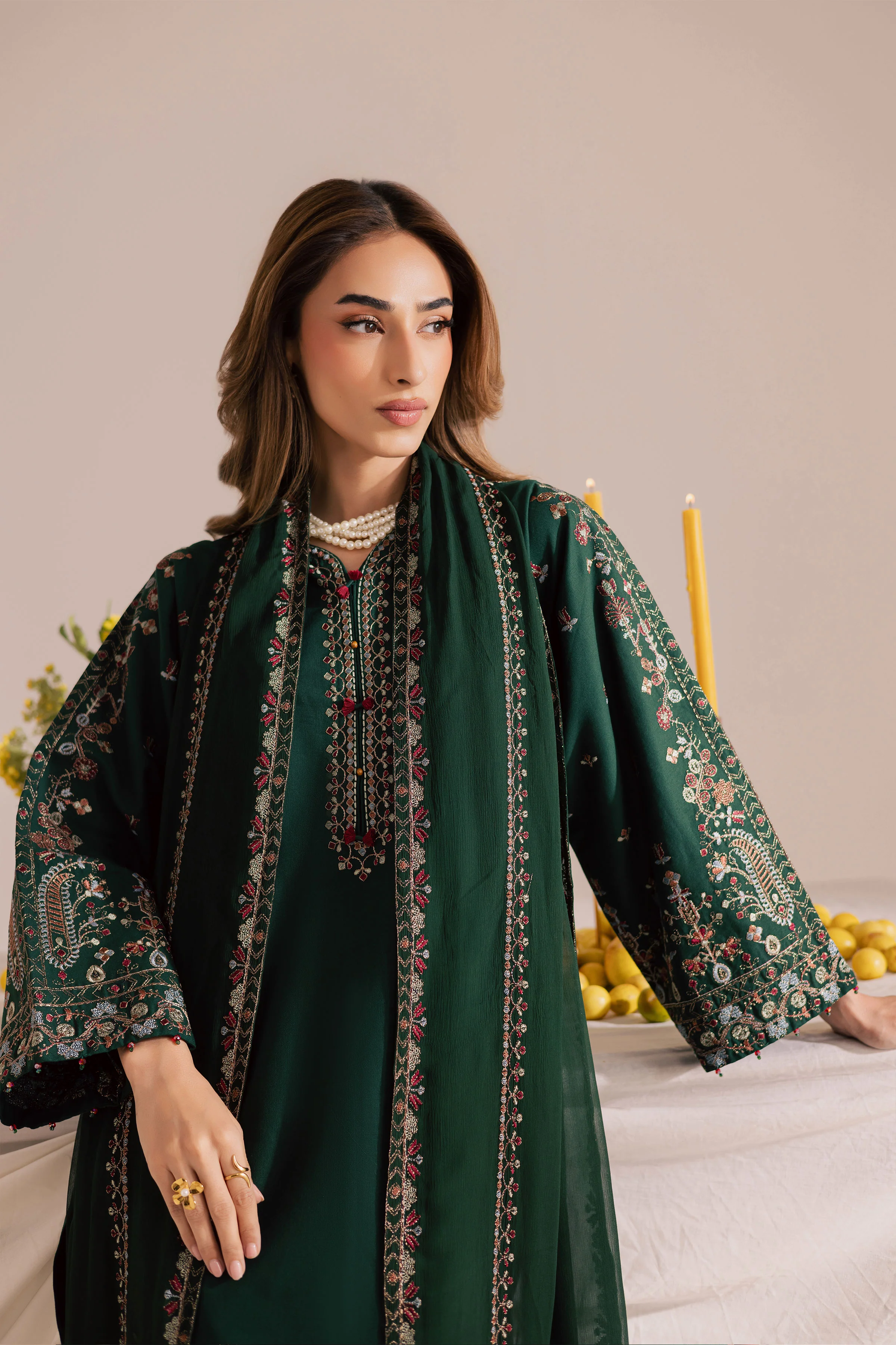 Cross Hatch 3Pc - Embroidered Khaddar Dress - Image 3