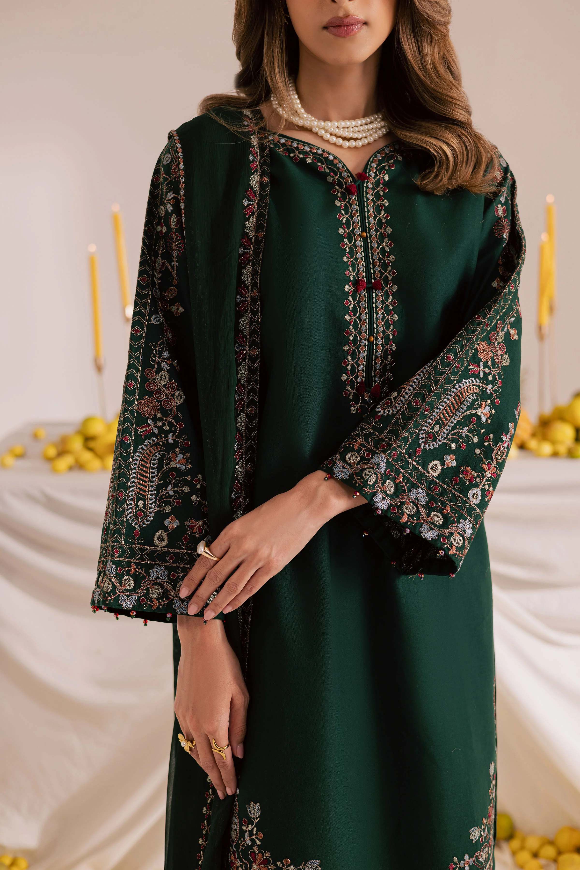 Cross Hatch 3Pc - Embroidered Khaddar Dress - Image 5