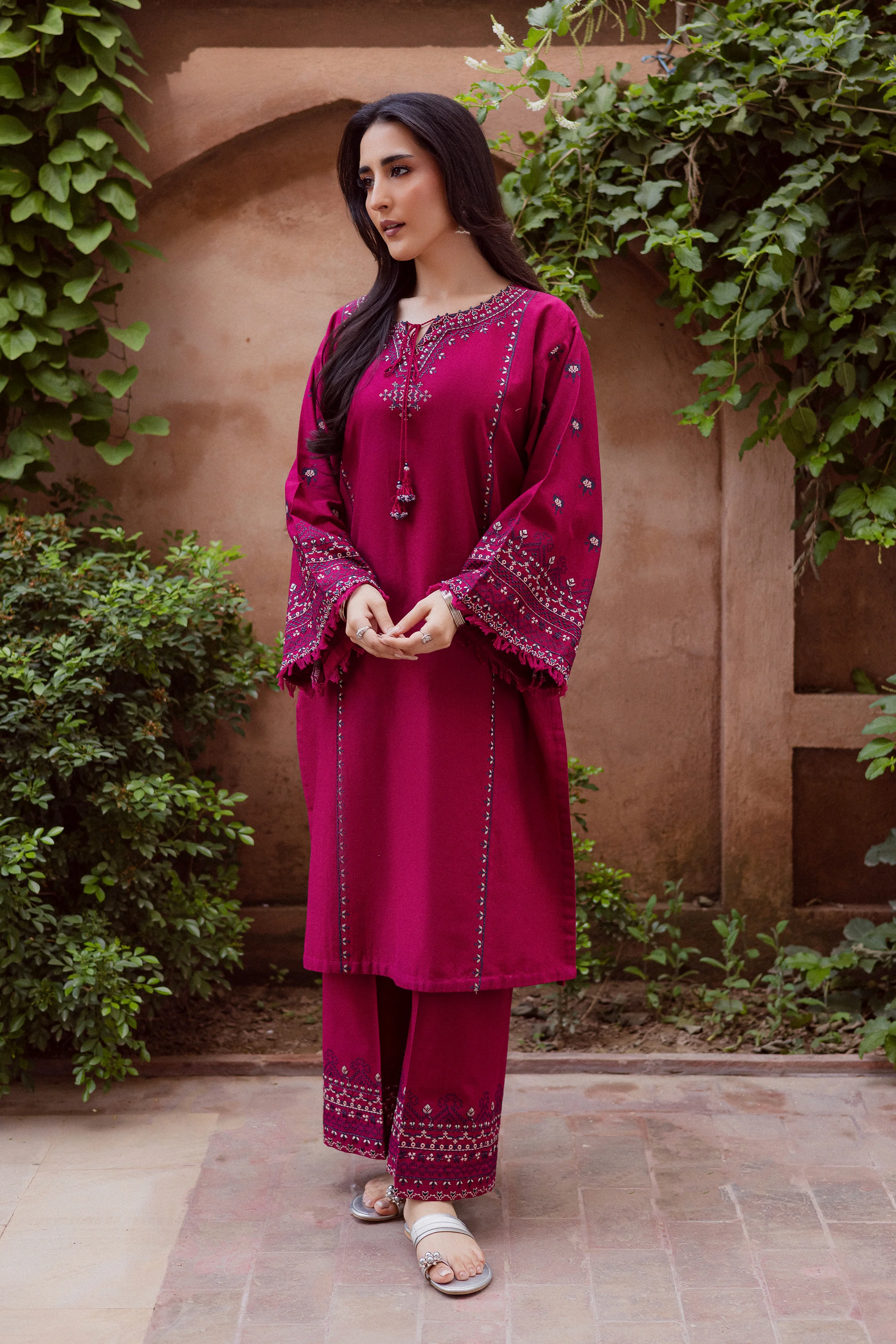 CrossWord Pink 2Pc - Embroidered Khaddar Dress - Image 3