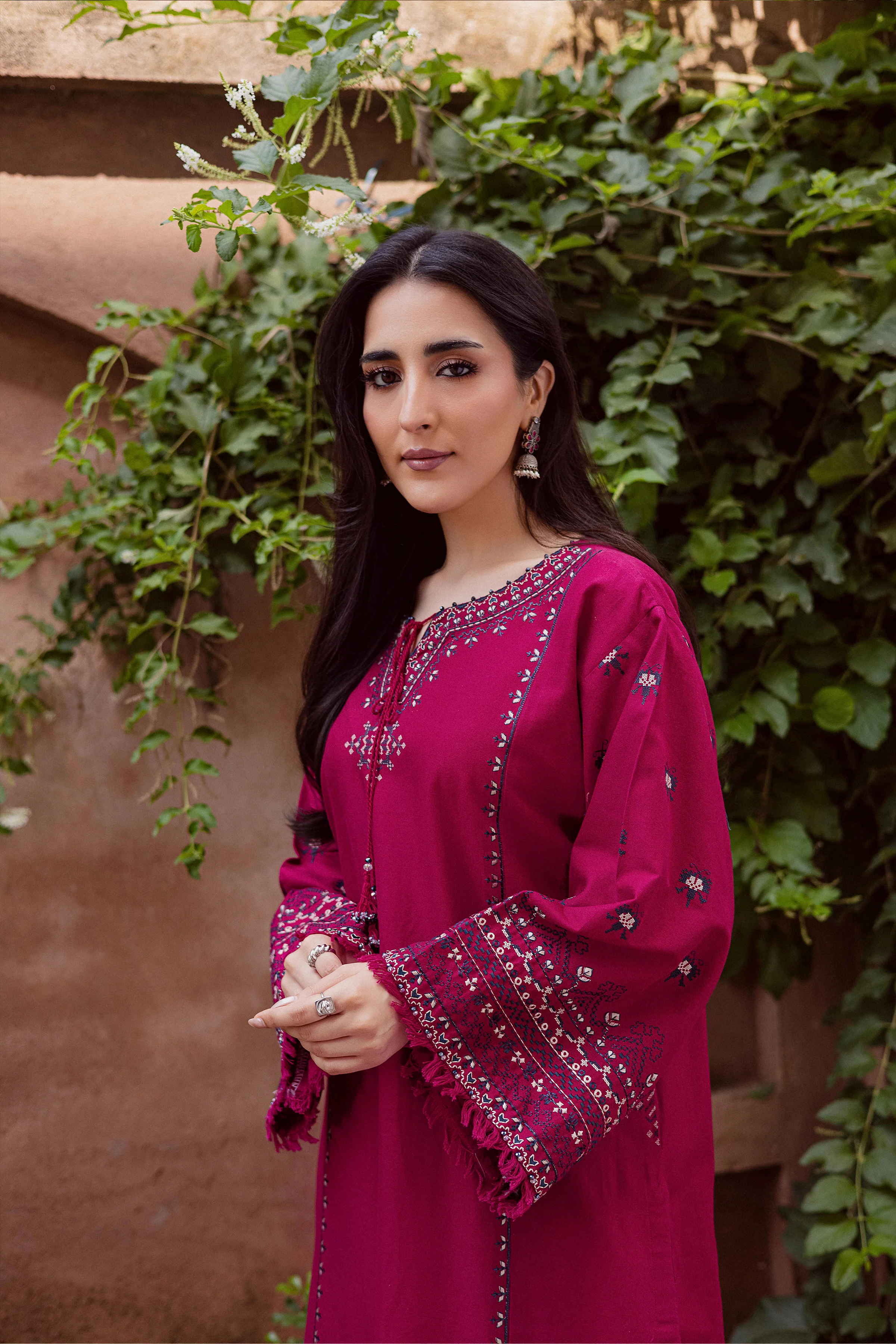 CrossWord Pink 2Pc - Embroidered Khaddar Dress - Image 6