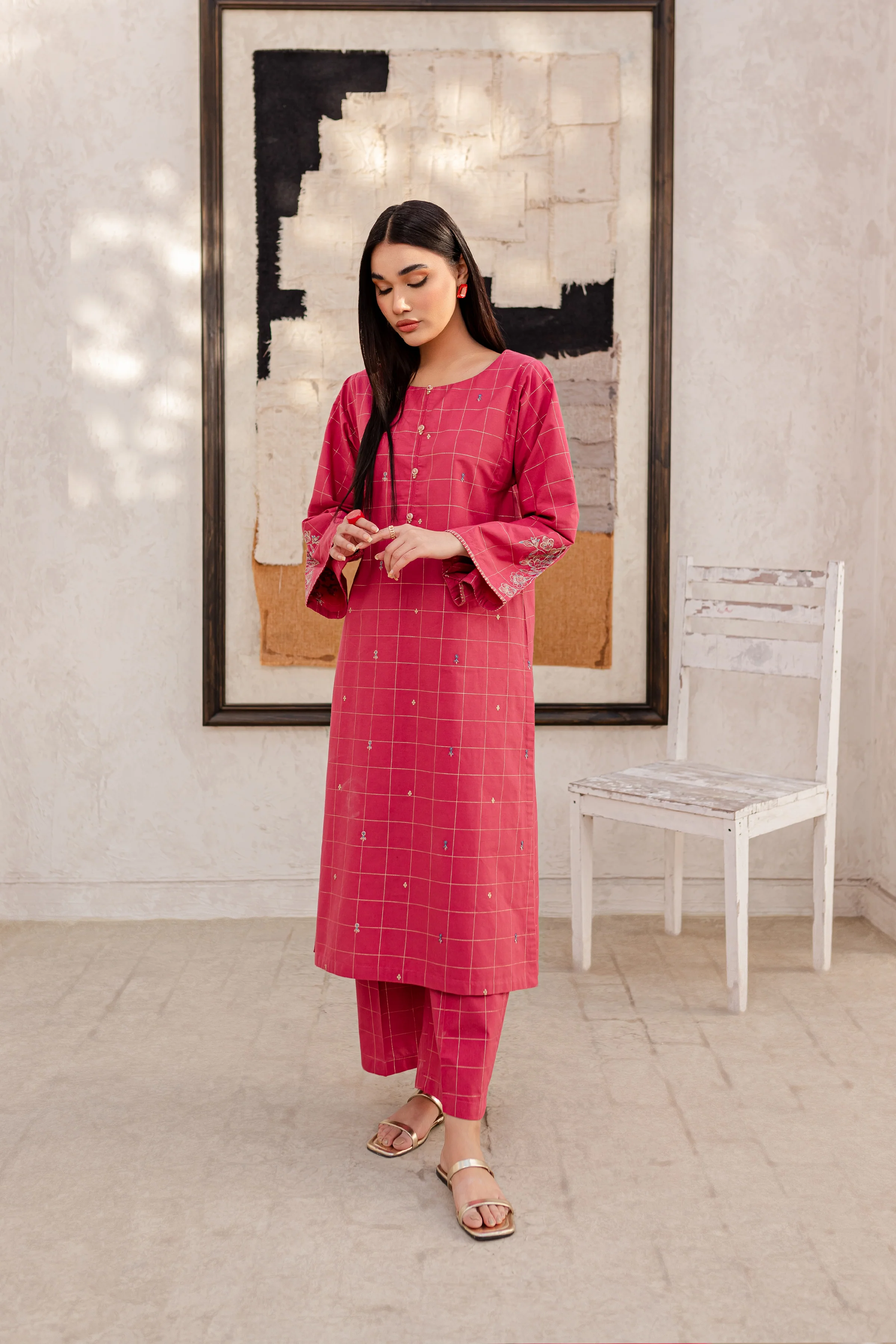 Curls 2Pc - Embroidered Jacquard Dress - Image 12