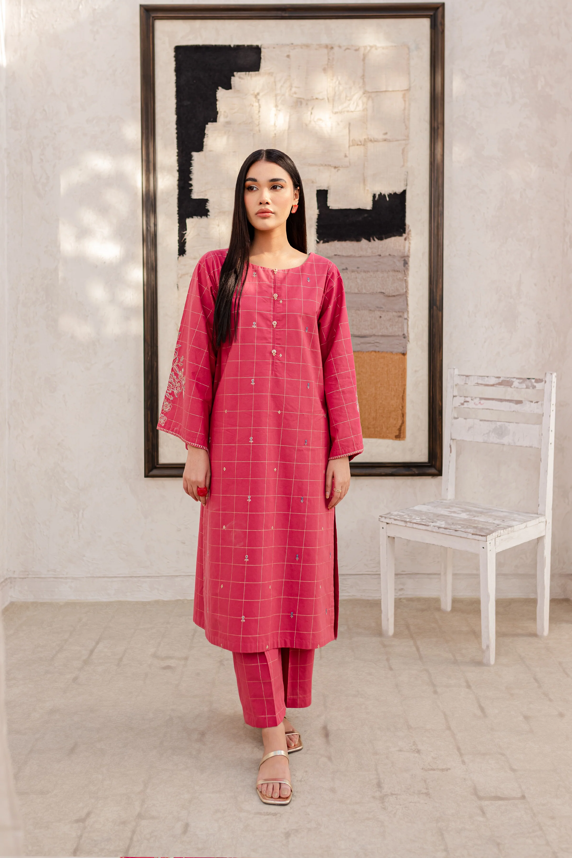 Curls 2Pc - Embroidered Jacquard Dress - Image 5