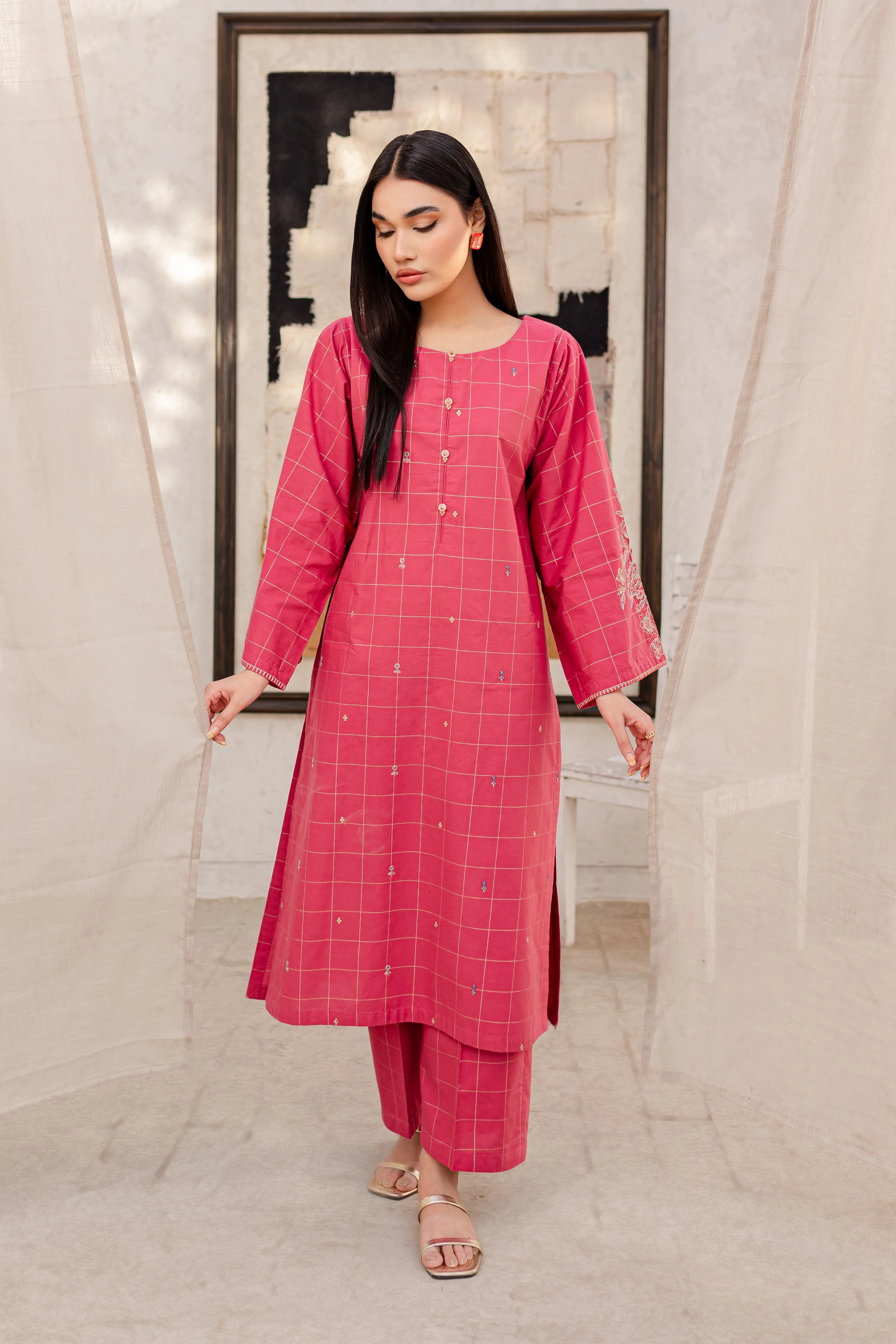 Curls 2Pc - Embroidered Jacquard Dress - Image 8