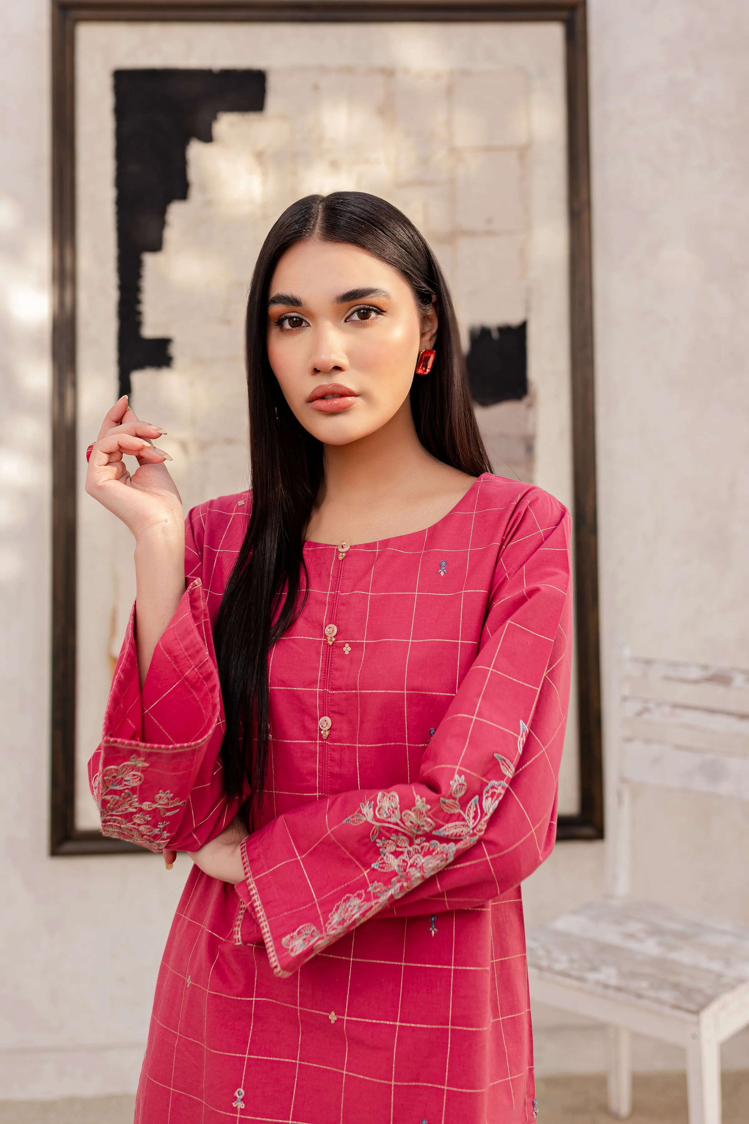 Curls 2Pc - Embroidered Jacquard Dress - Image 9