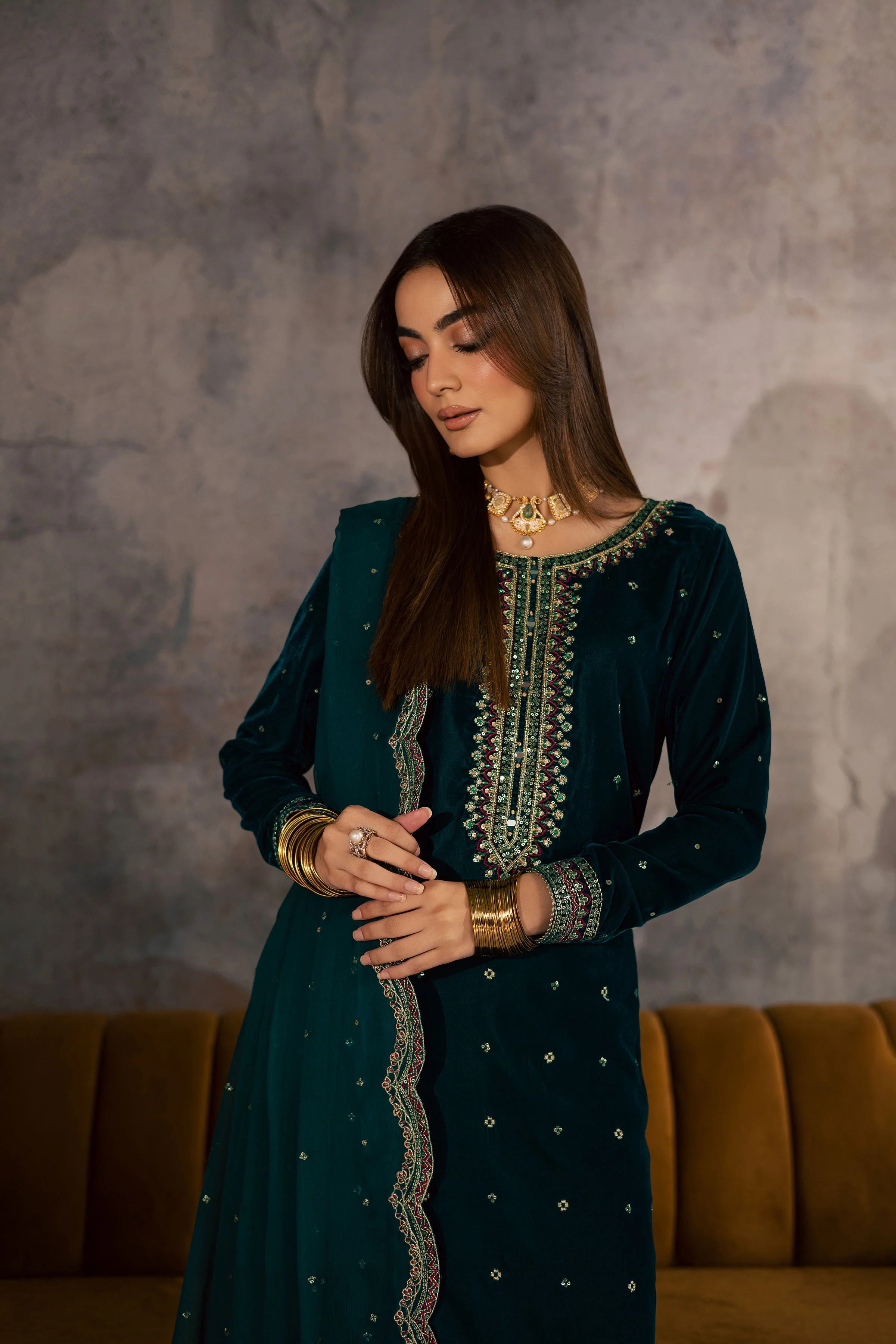 Cyan Westeria 3Pc - Velvet Formal Dress - Image 10