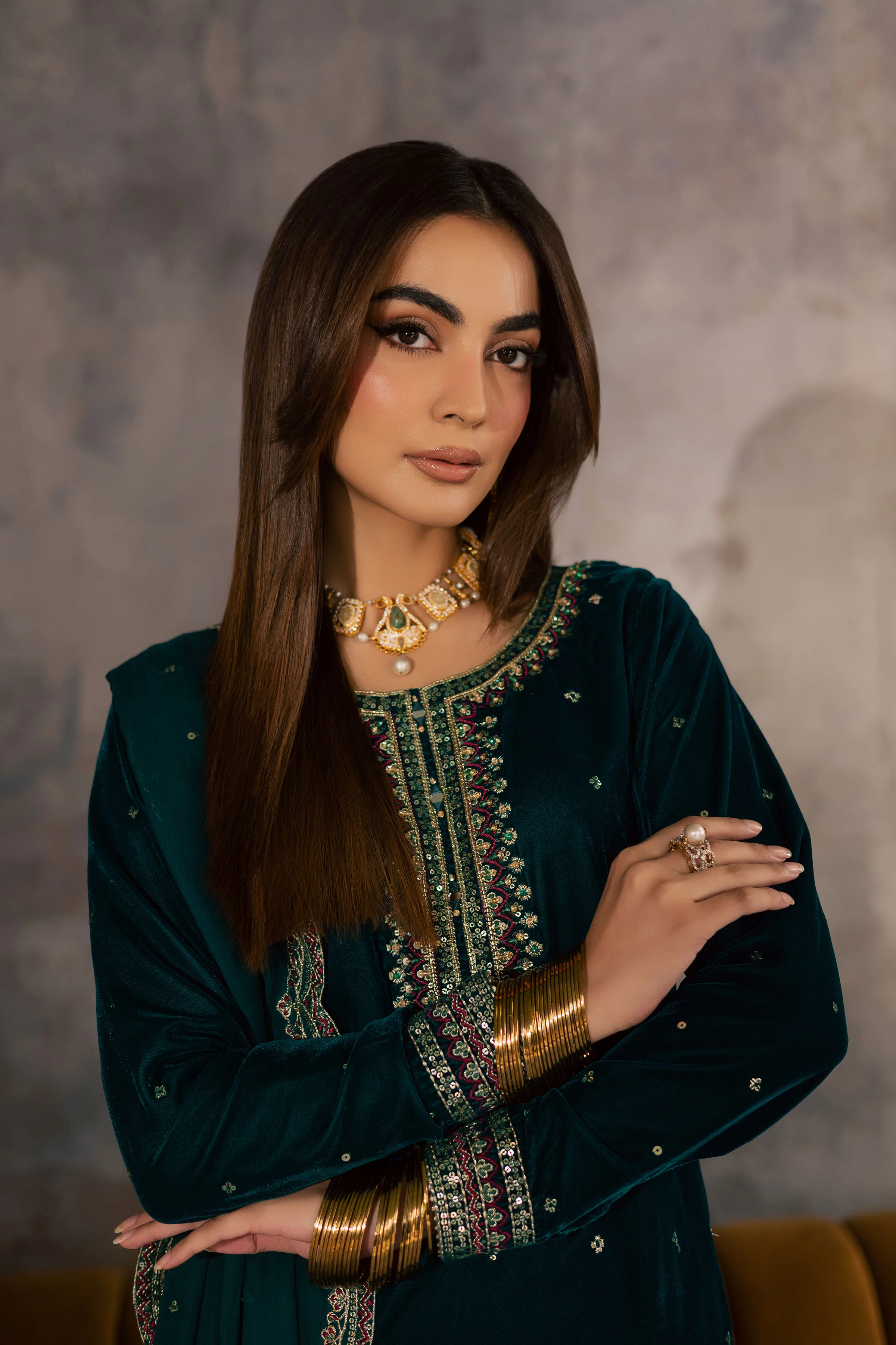 Cyan Westeria 3Pc - Velvet Formal Dress - Image 11