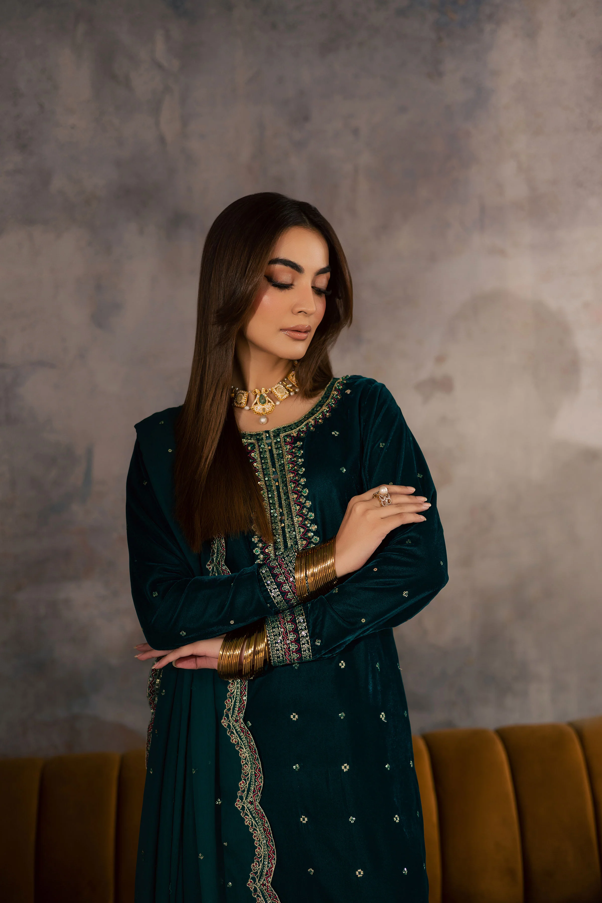Cyan Westeria 3Pc - Velvet Formal Dress - Image 12