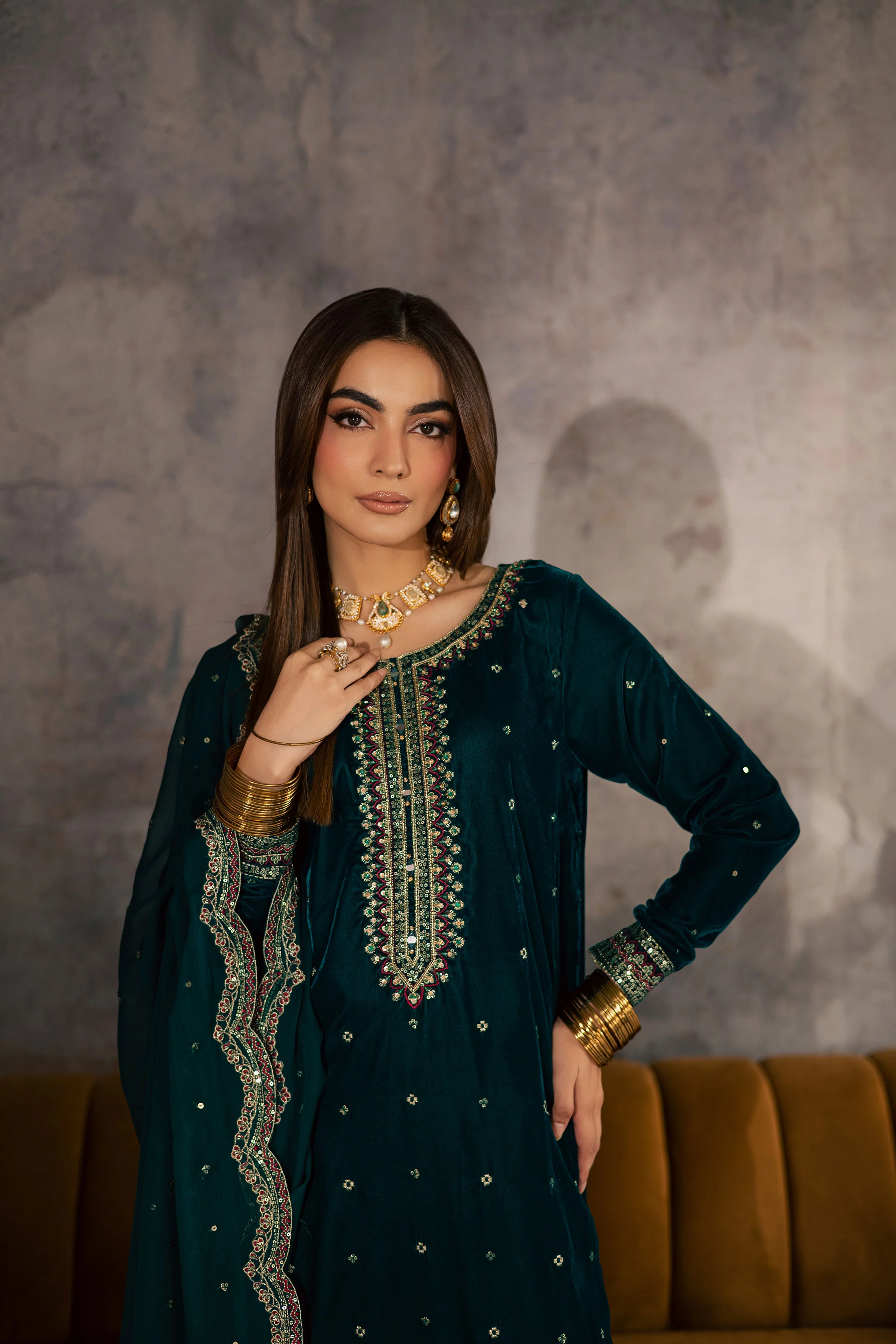 Cyan Westeria 3Pc - Velvet Formal Dress - Image 2