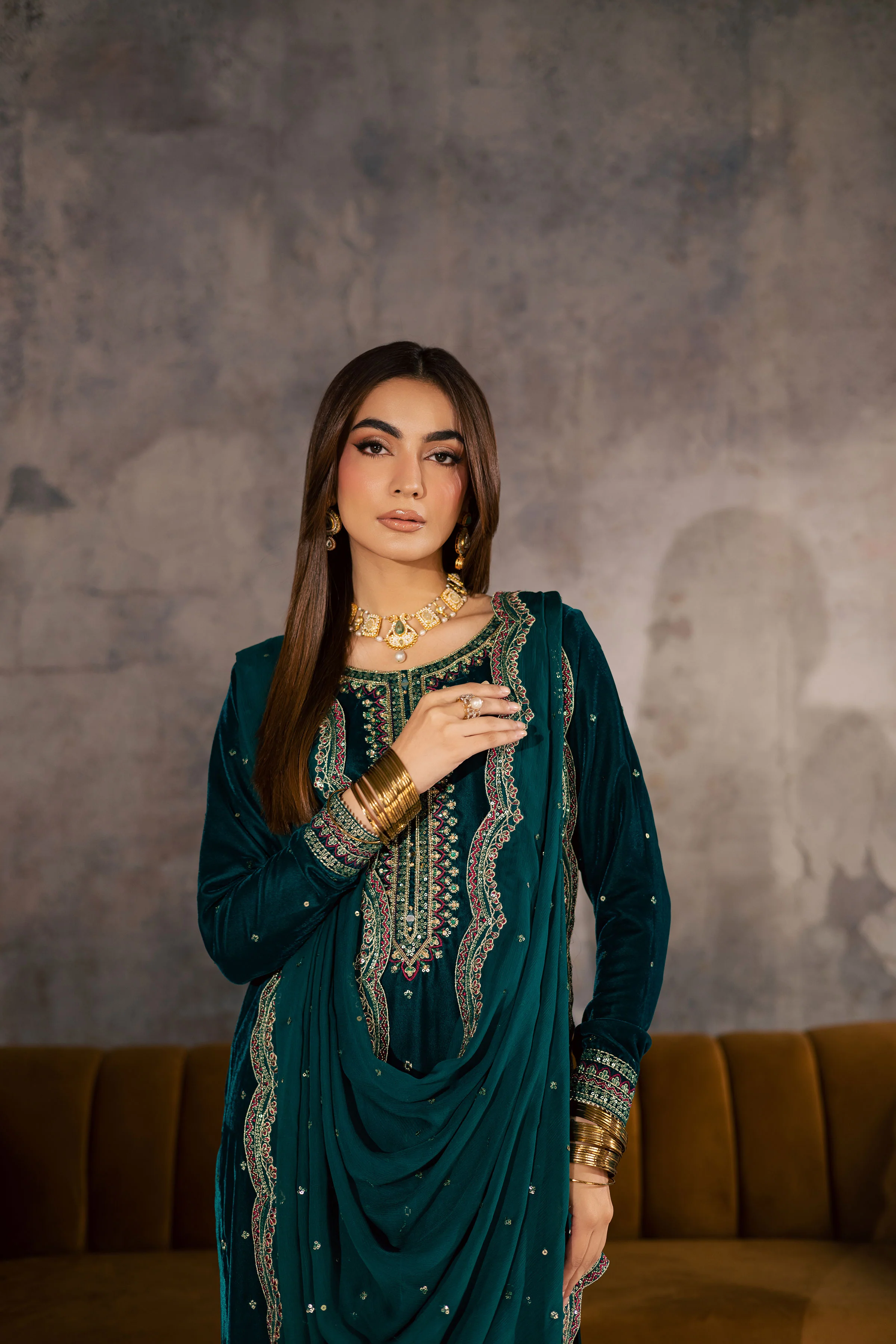 Cyan Westeria 3Pc - Velvet Formal Dress - Image 6