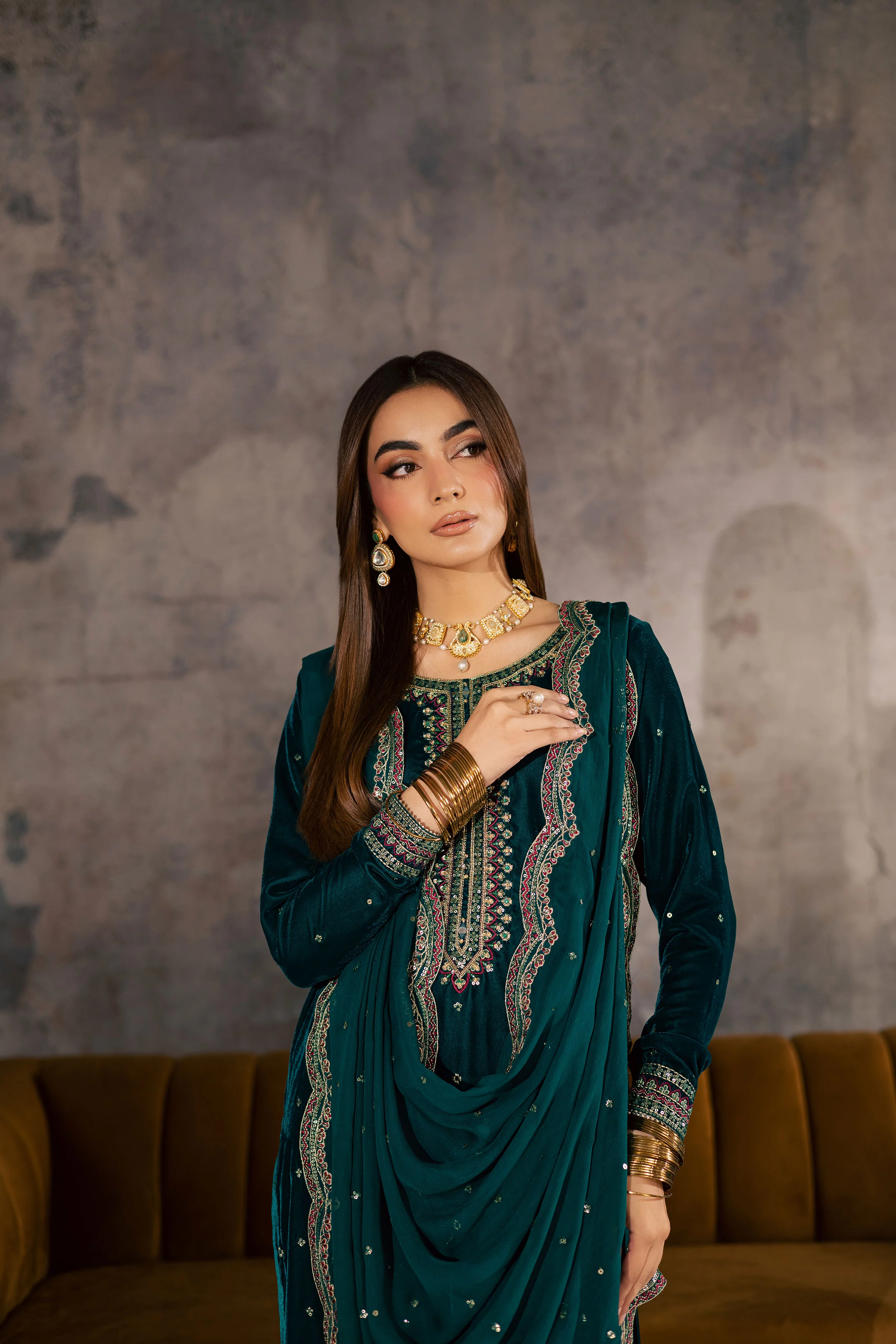 Cyan Westeria 3Pc - Velvet Formal Dress - Image 8