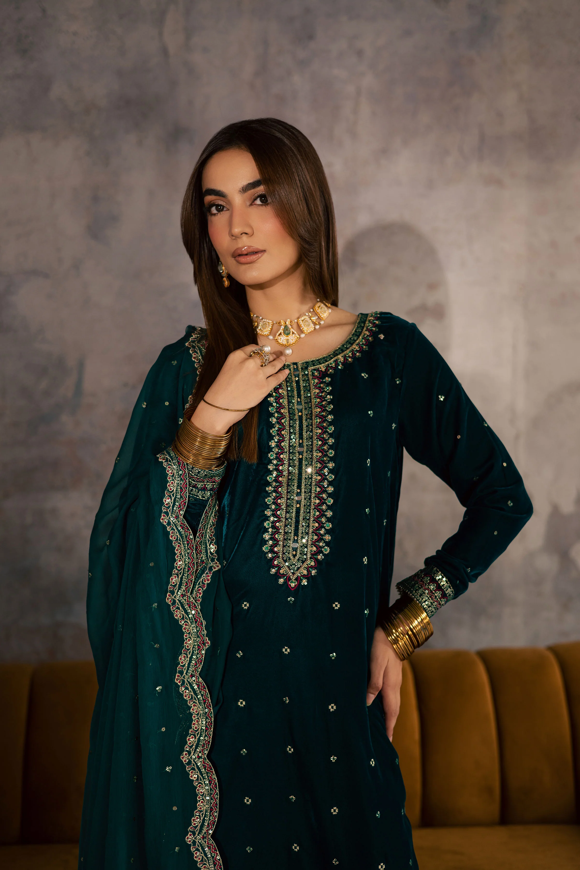 Cyan Westeria 3Pc - Velvet Formal Dress - Image 9