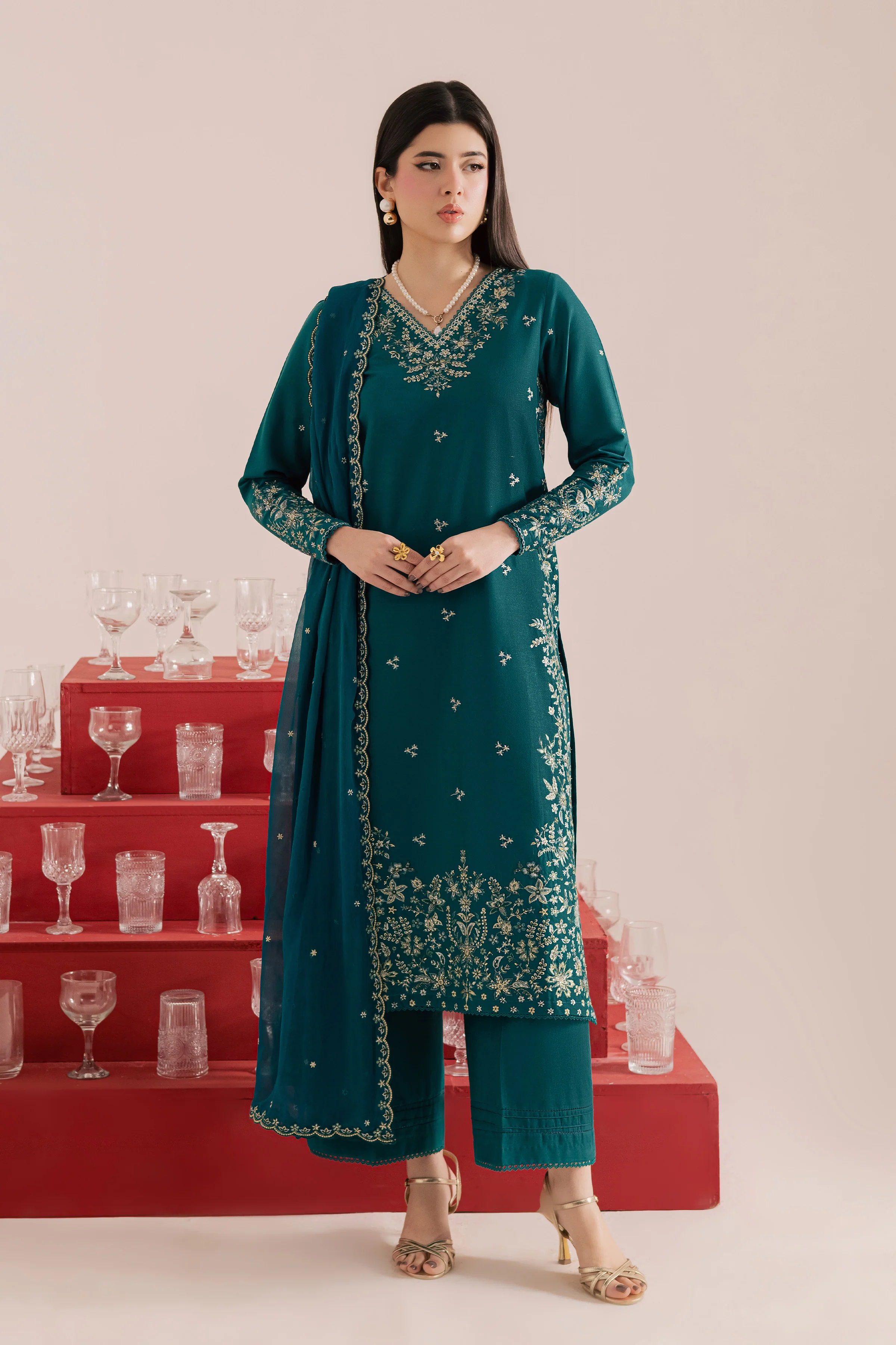 Dark Forest 3Pc - Embroidered Khaddar Dress