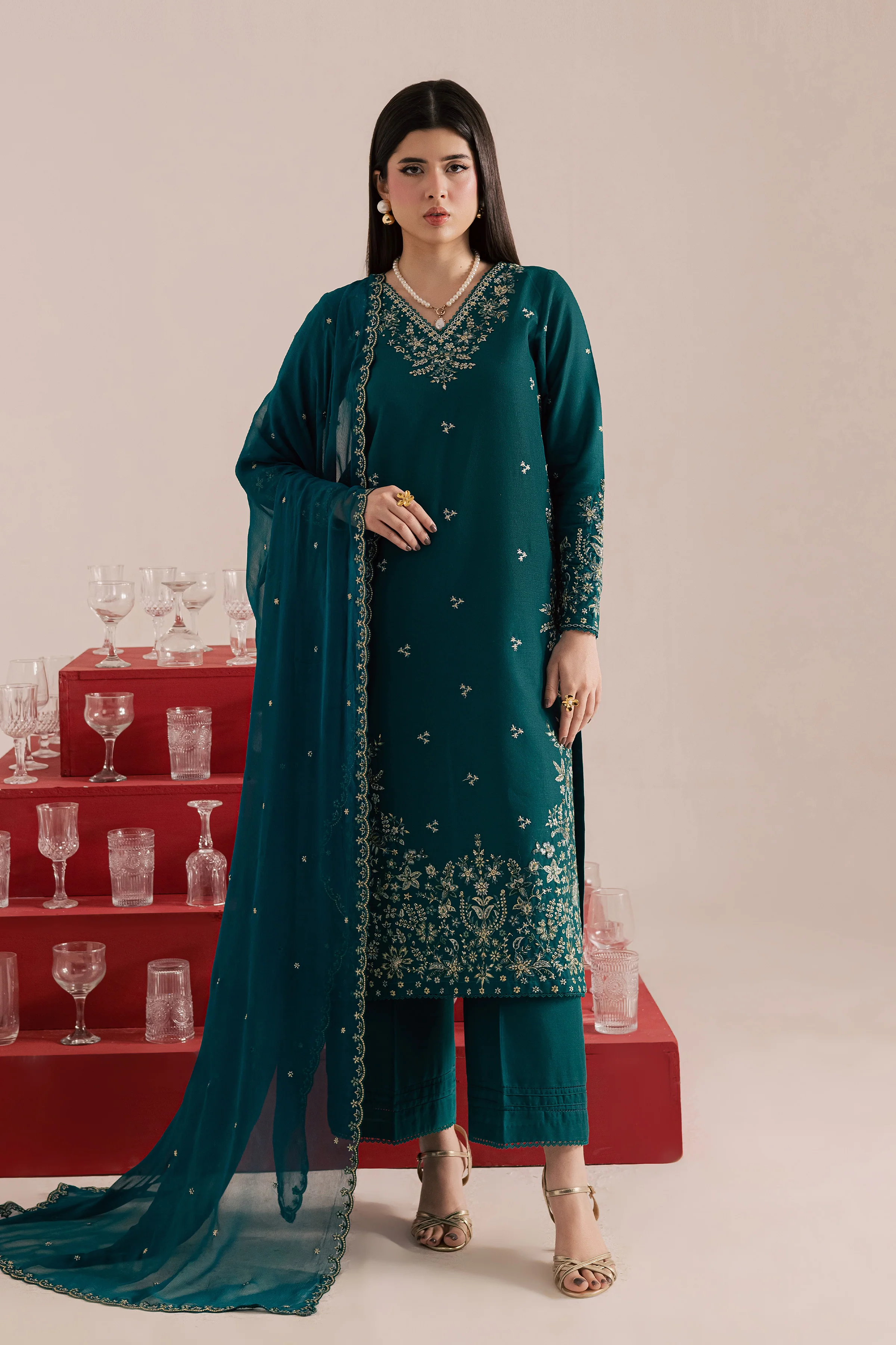 Dark Forest 3Pc - Embroidered Khaddar Dress - Image 3