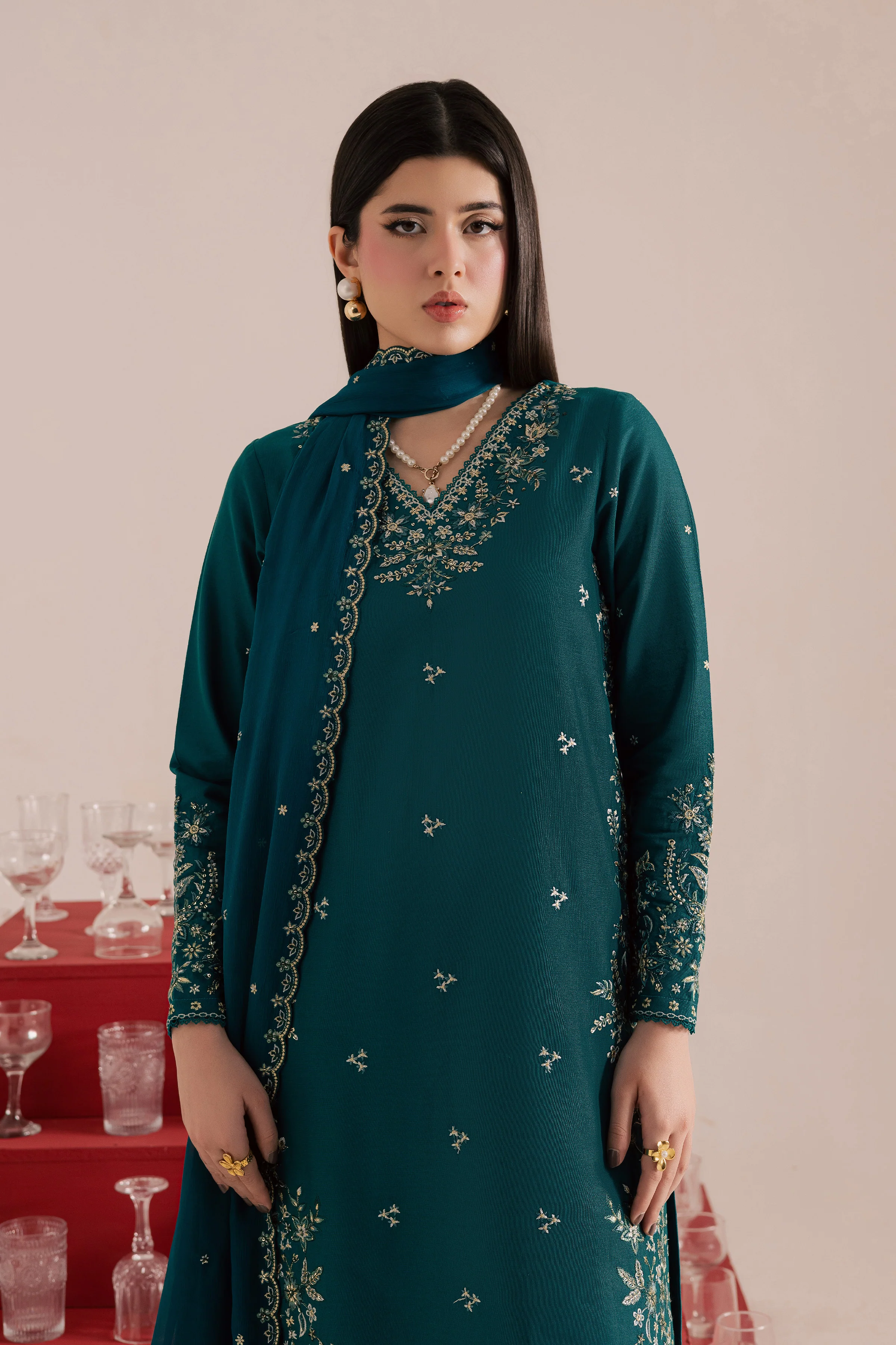 Dark Forest 3Pc - Embroidered Khaddar Dress - Image 4