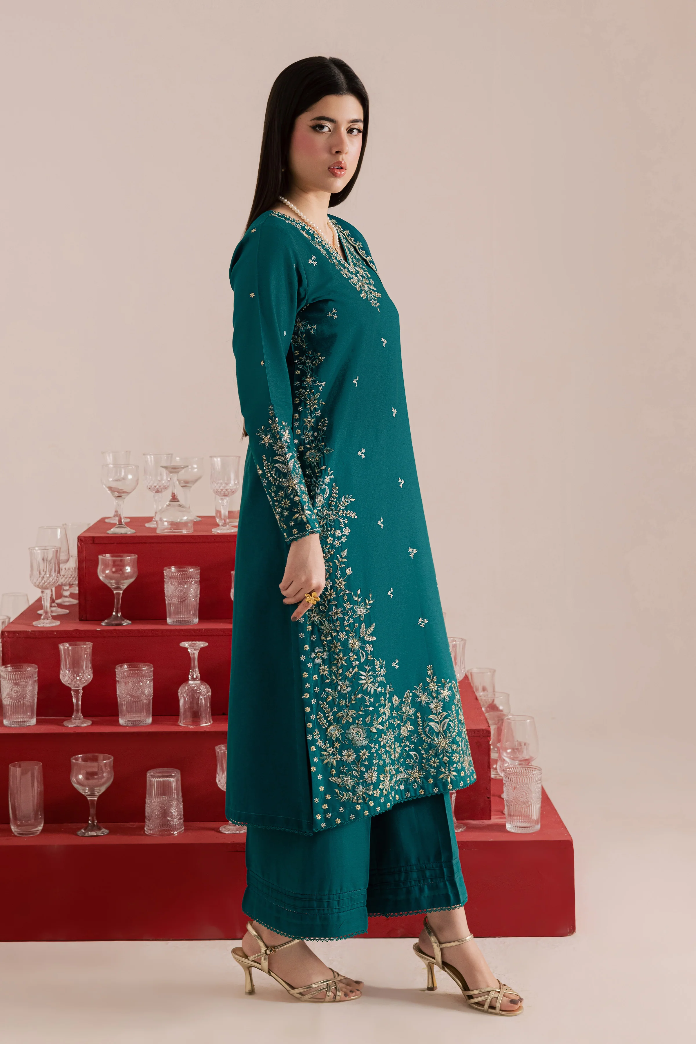 Dark Forest 3Pc - Embroidered Khaddar Dress - Image 5