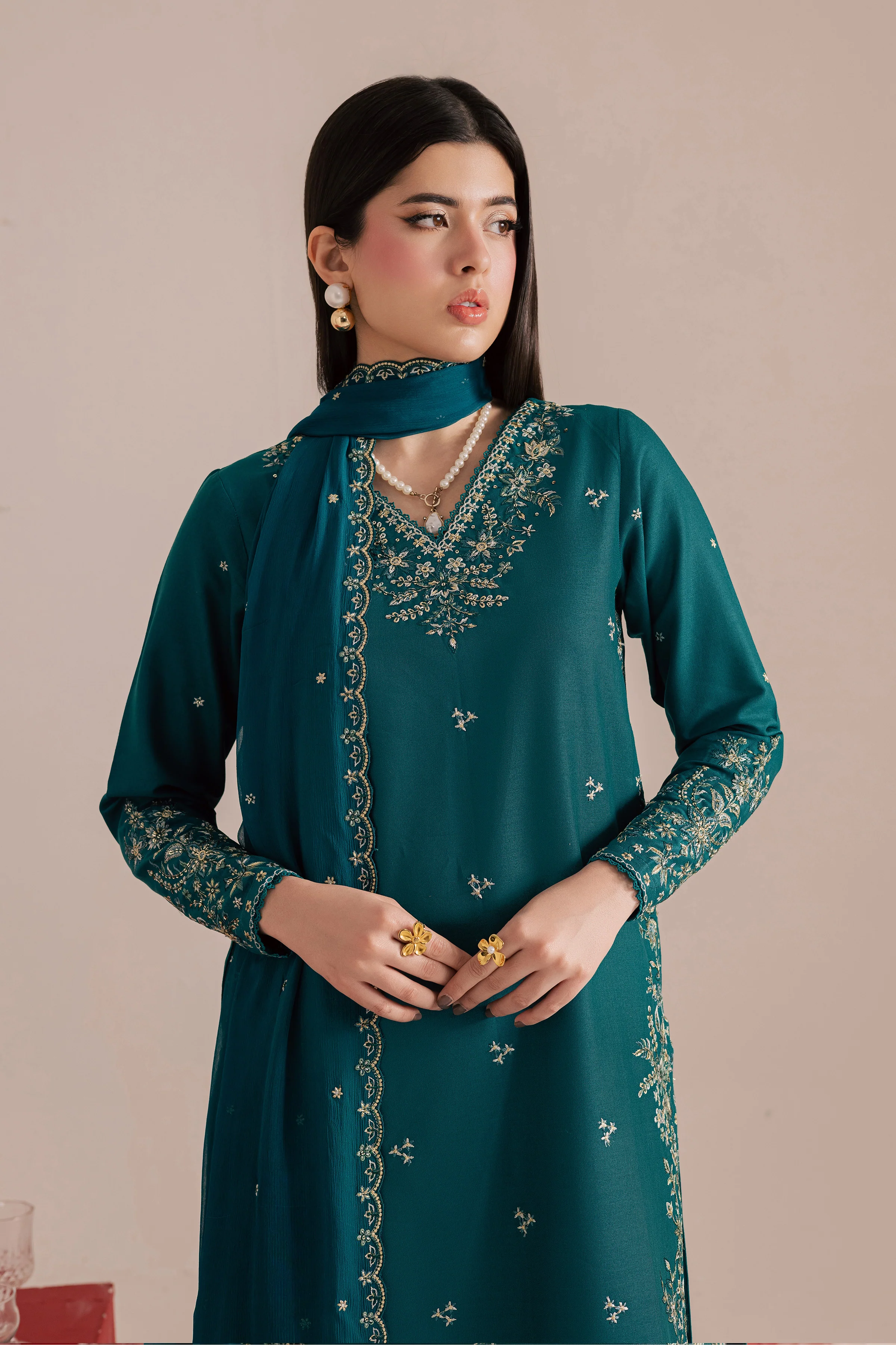 Dark Forest 3Pc - Embroidered Khaddar Dress - Image 6