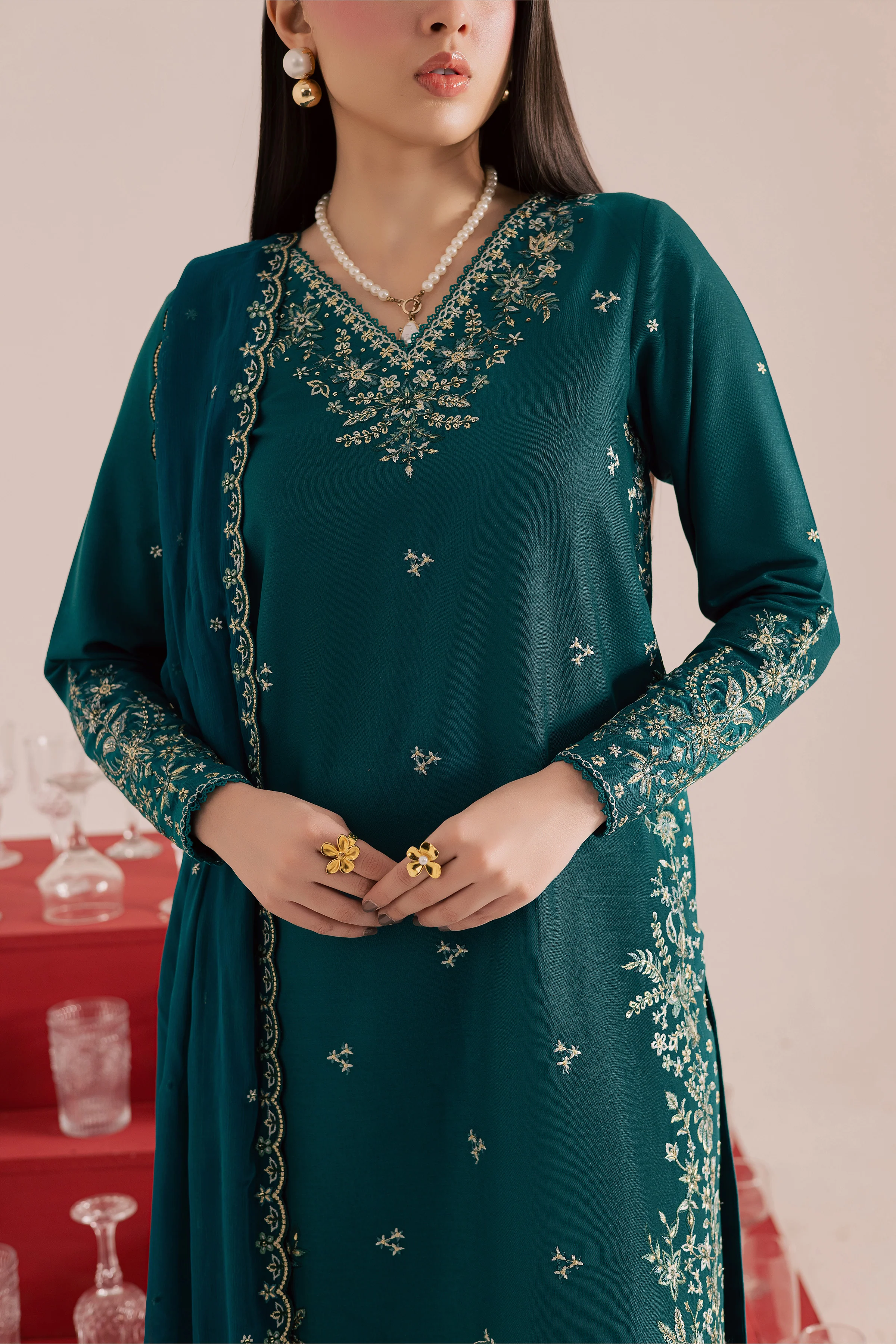 Dark Forest 3Pc - Embroidered Khaddar Dress - Image 7