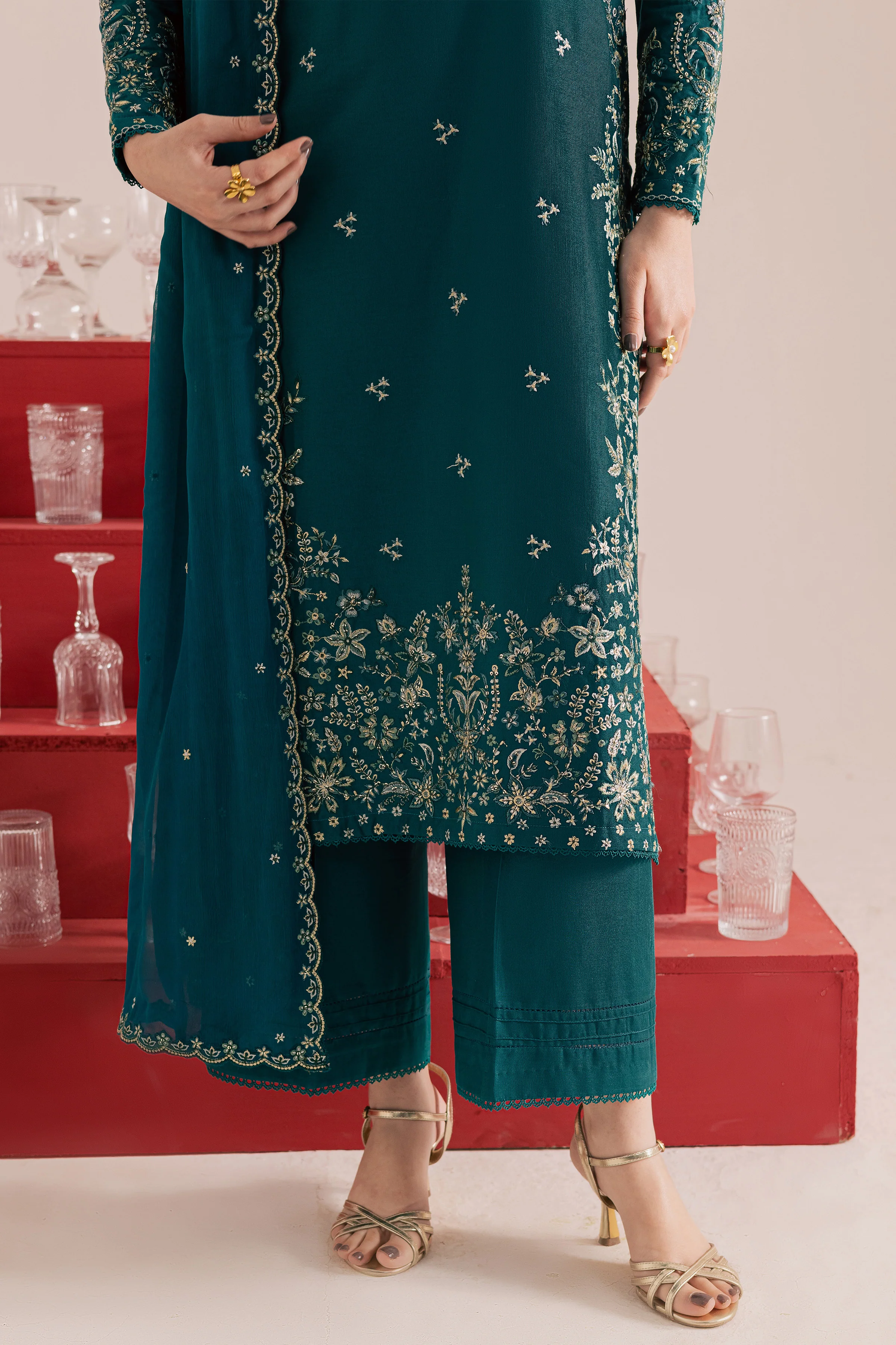 Dark Forest 3Pc - Embroidered Khaddar Dress - Image 8