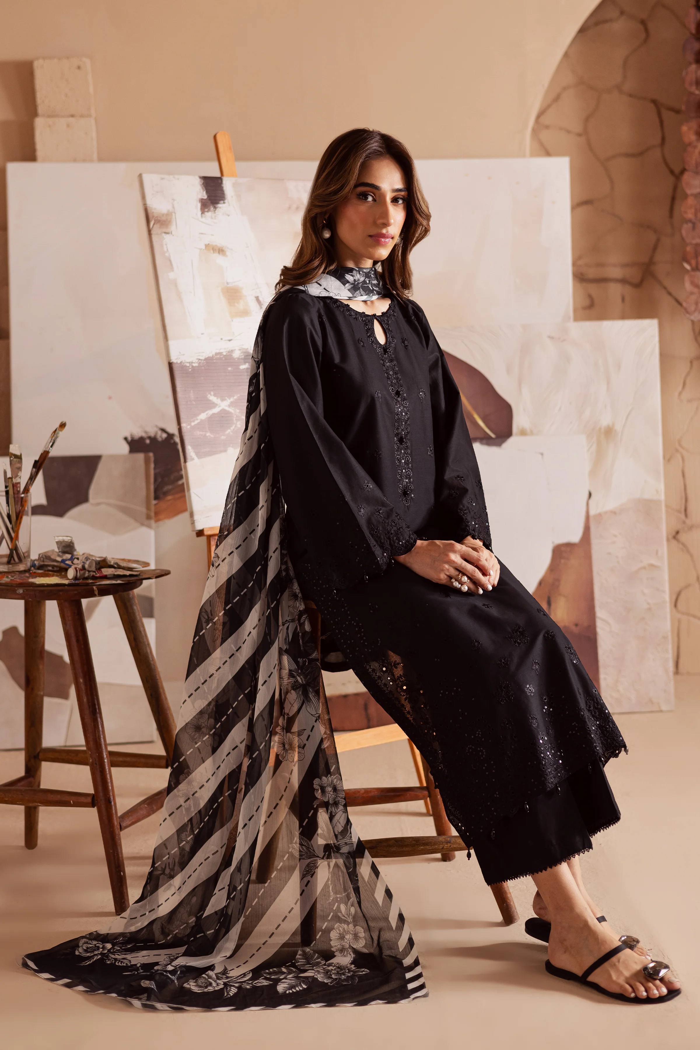 Dark Night 3Pc - Embroidered Lawn Dress - Image 4
