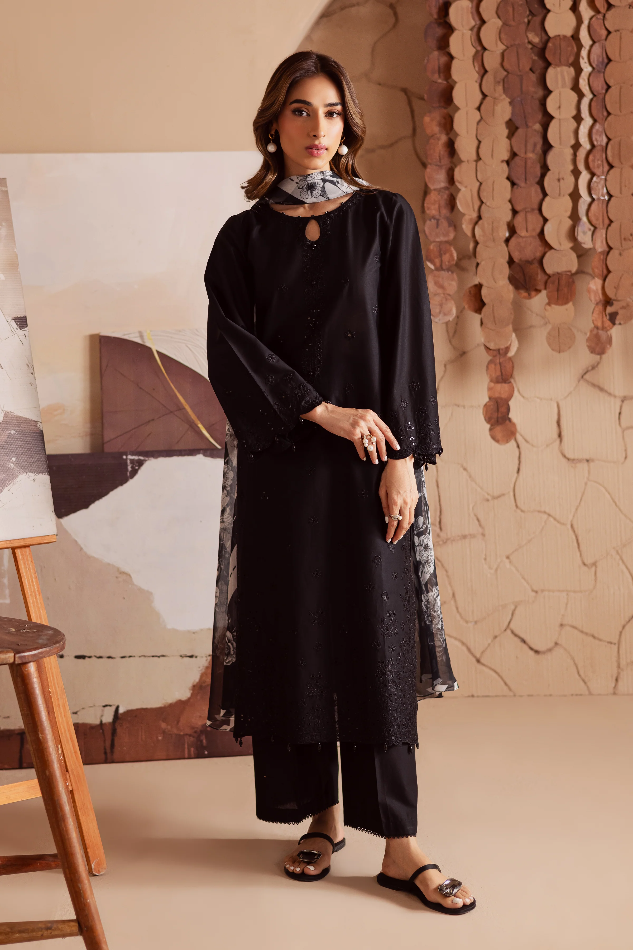 Dark Night 3Pc - Embroidered Lawn Dress - Image 5